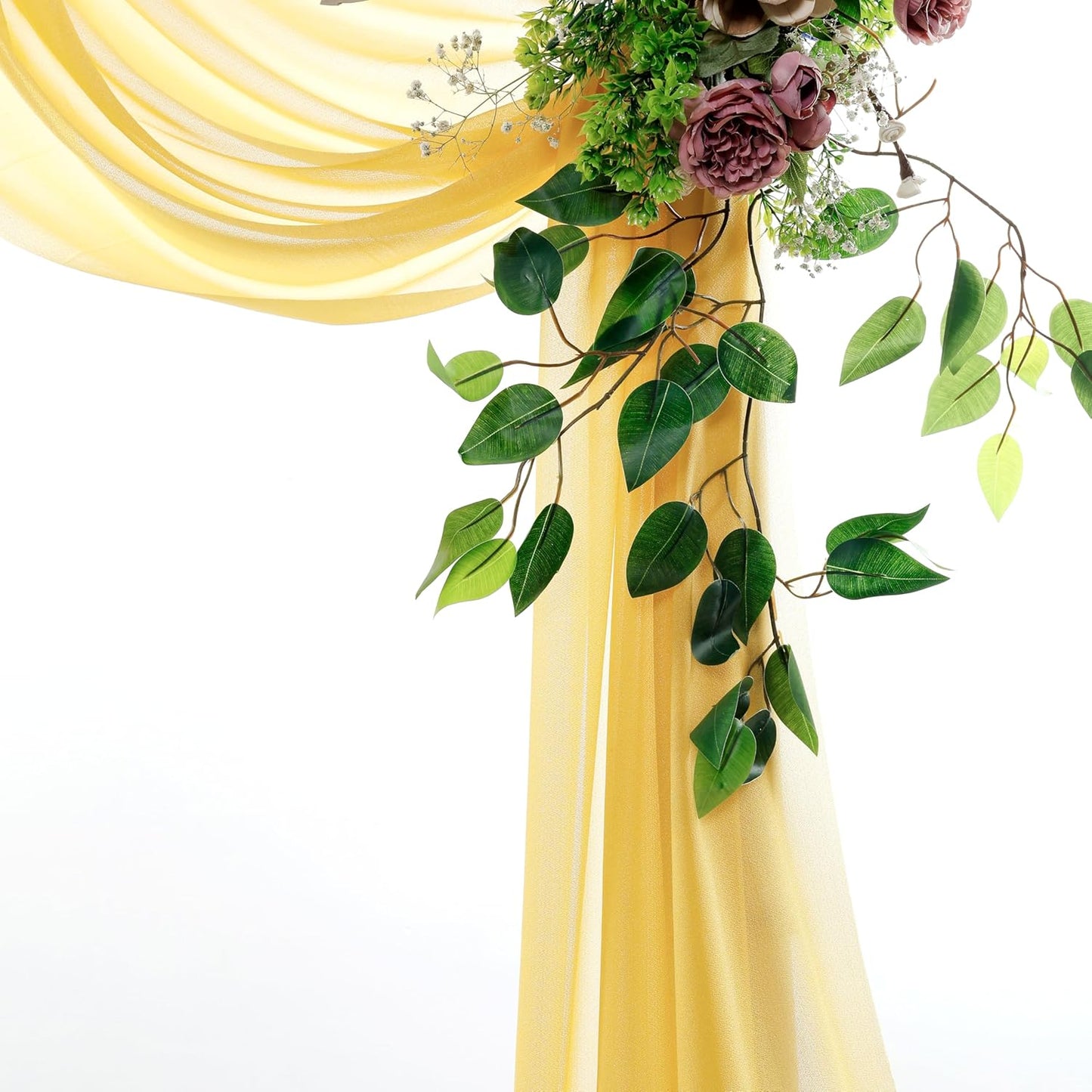 VDS Pack of 2 Panel (30 Inch X 50 Feet) Wedding Arch Draping Fabric Sheer Chiffon Fabric Drapery for Wedding Ceremony Reception Swag Backdrop Canopy Chuppah ARBO Altars Decoration (Gold)