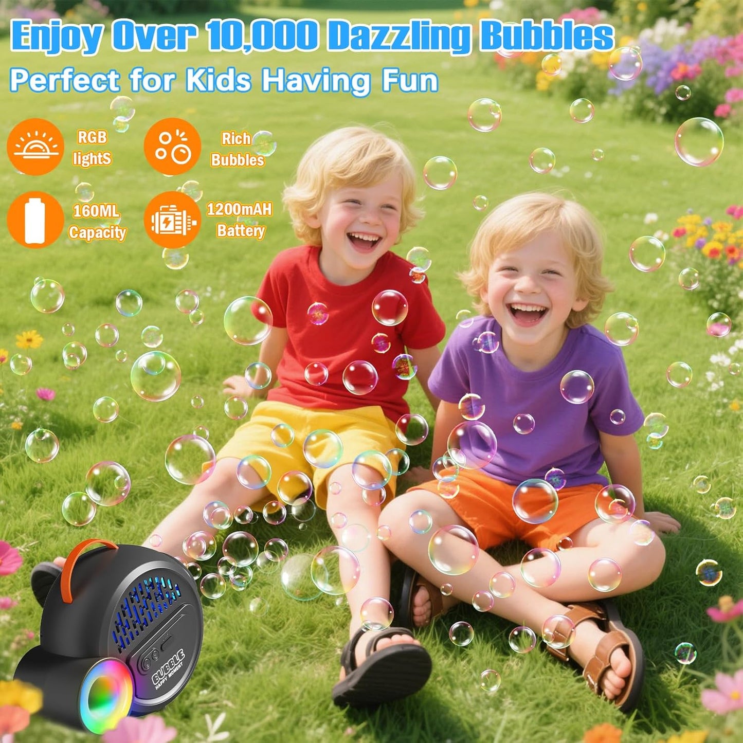 Bubble Machine for Kids Toddlers,Automatic Bubble Maker with RGB Light,Rechargeable Type-C Charge Bubble Blower,Bubble Toy for 3 4 5 6 7 Year Old Boy Girl,Outdoor Party Wedding Birthday Gifts(Gray)