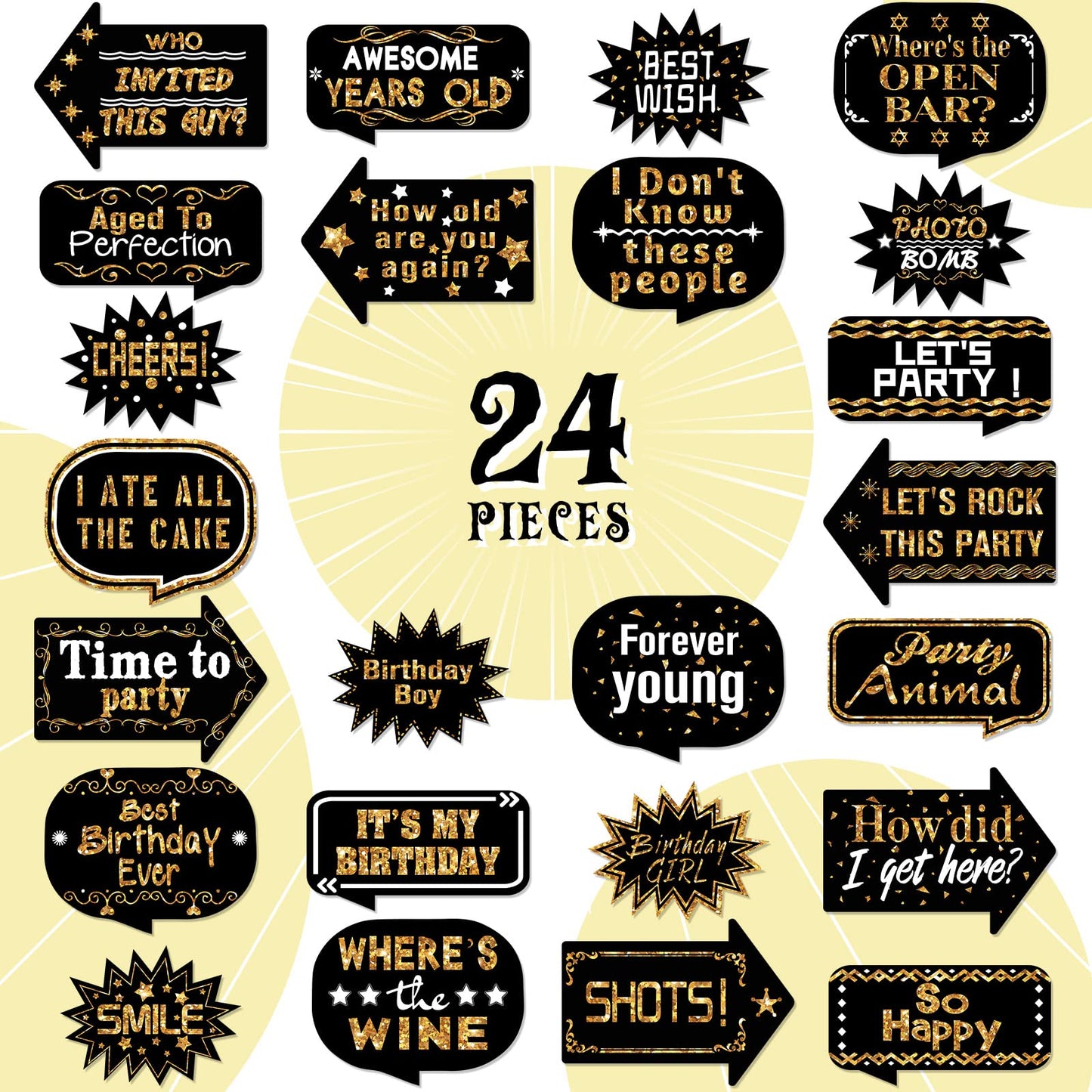 Outus 24 Pieces Photo Booth Props Birthday with Stick Happy Birthday Weddings Graduation Prom Bday