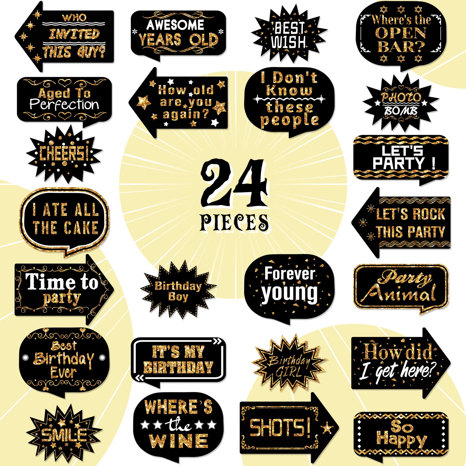 Outus 24 Pieces Photo Booth Props Birthday with Stick Happy Birthday Weddings Graduation Prom Bday