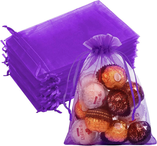 Organza Bags 5x7 In 50 Pcs Premium Organza Gift Bags Sachet Bags Jewelry Bags Drawstring for Halloween Party Favor (Purple)