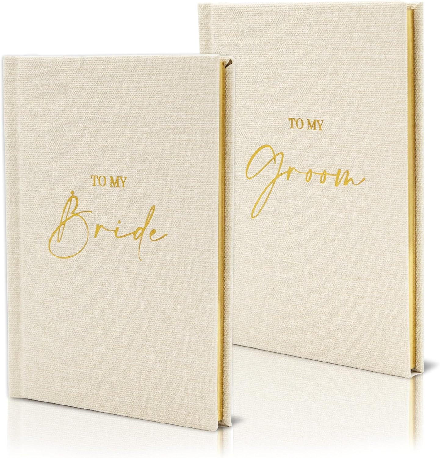 Hard Cover Vow Books (Set of 2) - To My Bride & To My Groom Matching Ivory Pocket Sized Foil Embossed Wedding Ceremony Vow Renewal Speech Notebook Planner, Gift for Bride & Groom Newly Engaged Couple