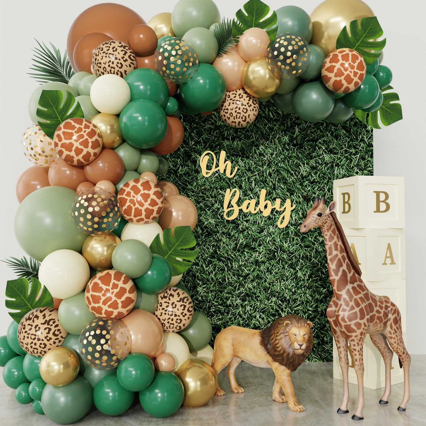 170Pcs Jungle Safari Balloons Arch Garland Kit with Palm Leaves