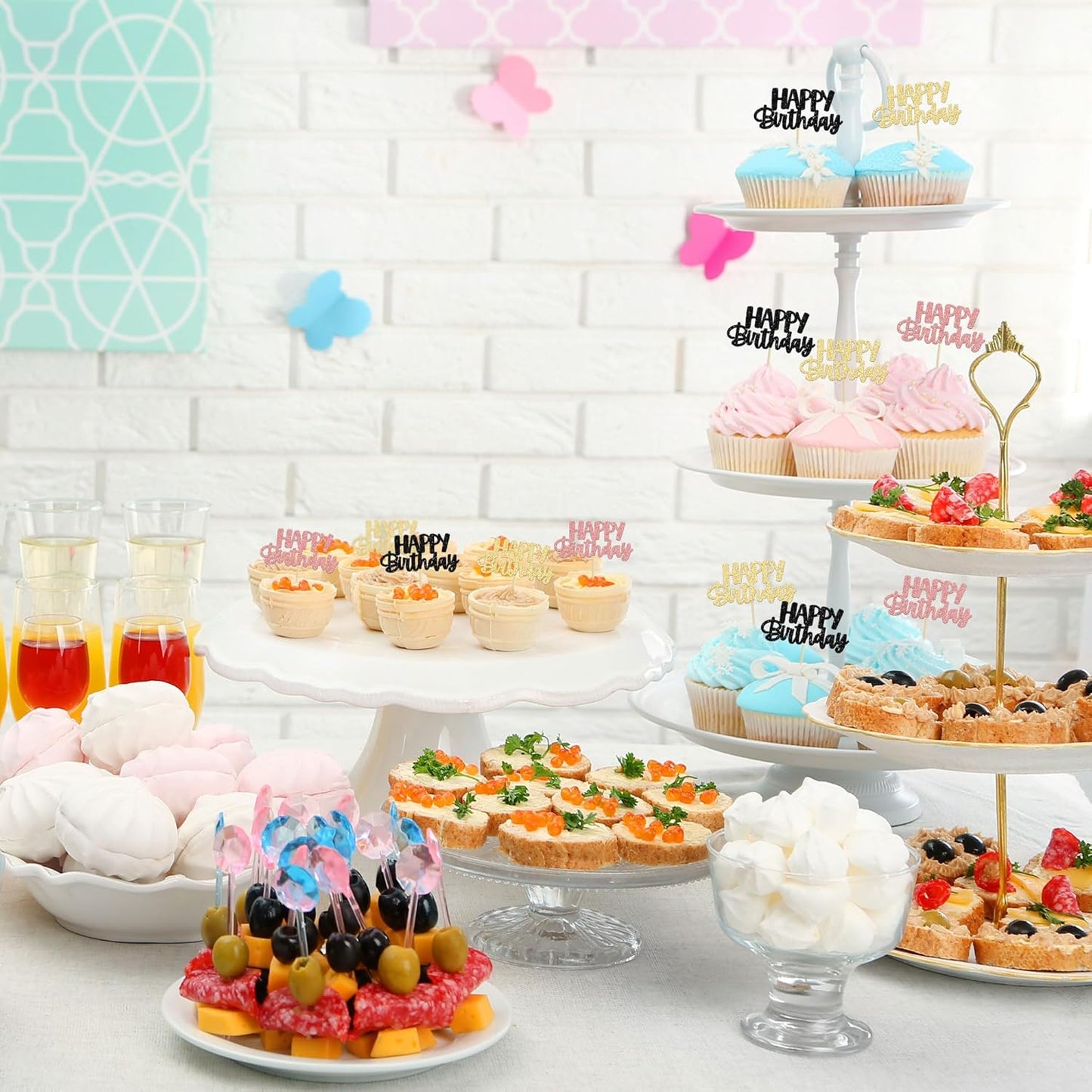 Gyufise 36Pcs Happy Birthday Cupcake Toppers & Picks - Baby Shower & Anniversary Party Supplies