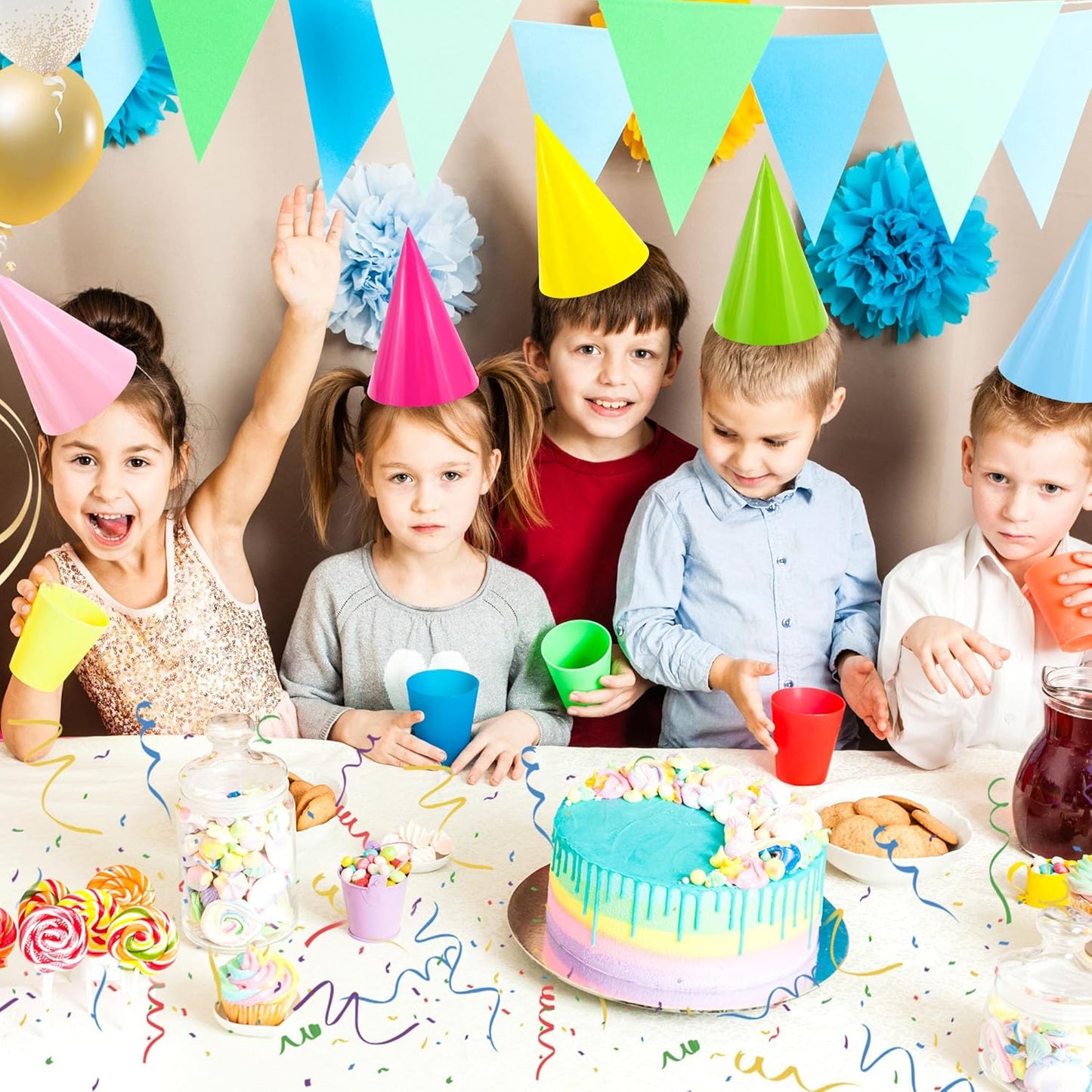 CANREVEL Party Hats for Kids and Adults, Birthday Party Headwear Supplies, Cone Hats Bulk for Girls Boy Women Men