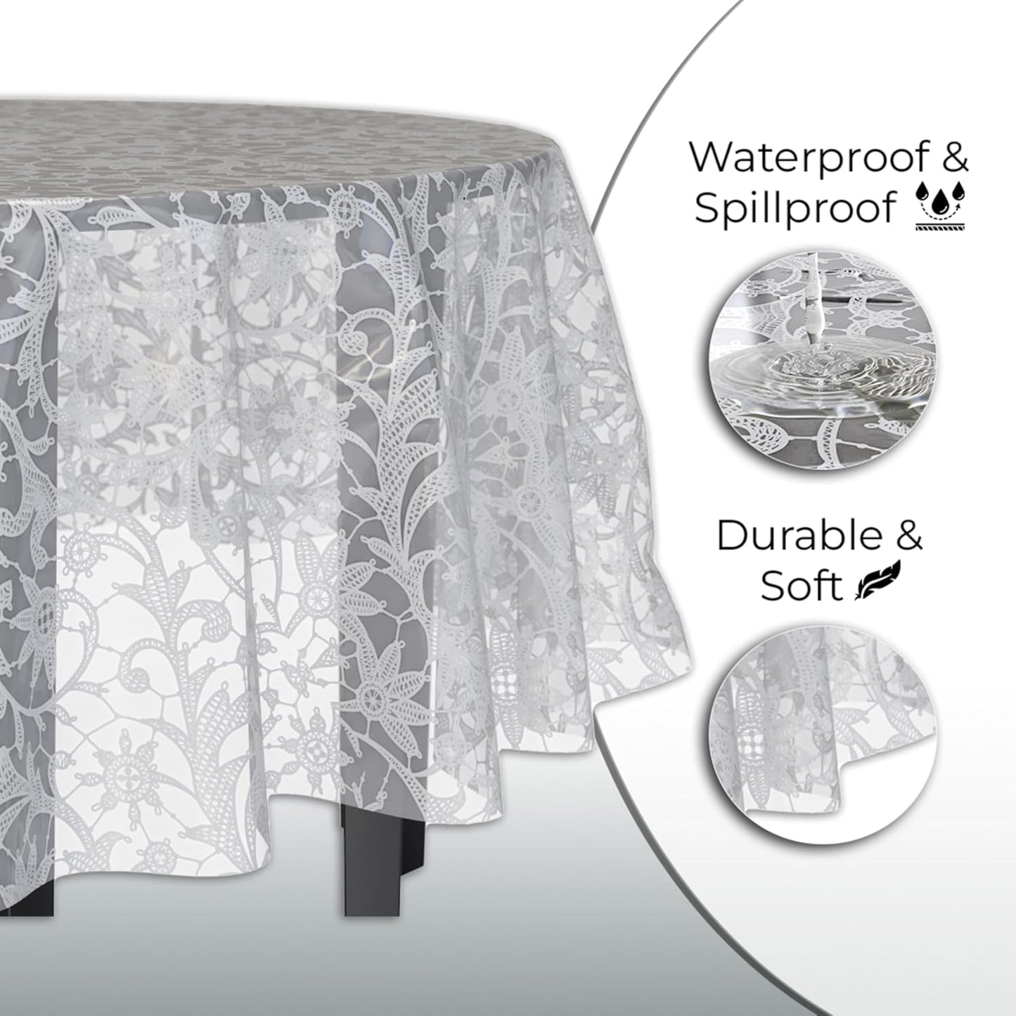 Exquisite Lace Table Cloth Round Table Plastic 12-Pack Lace Tablecloth Round 84" | White Floral Tablecloth Disposable | Wild Flower Party Decorations & Party Supplies