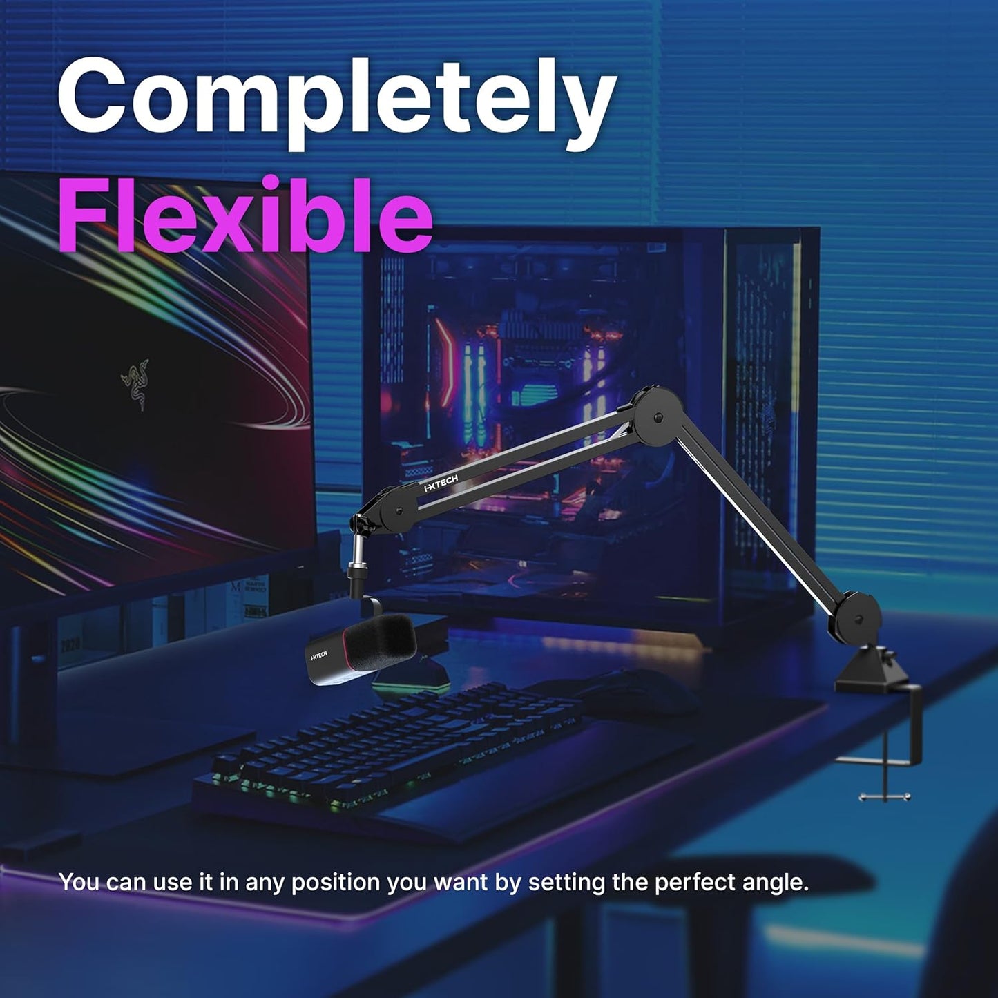 IXTECH Microphone Boom Arm Stand, Heavy Duty Adjustable Mic Stand with Cable Ties, Desk Mount Arm Stand for Gaming Streaming Podcasting.