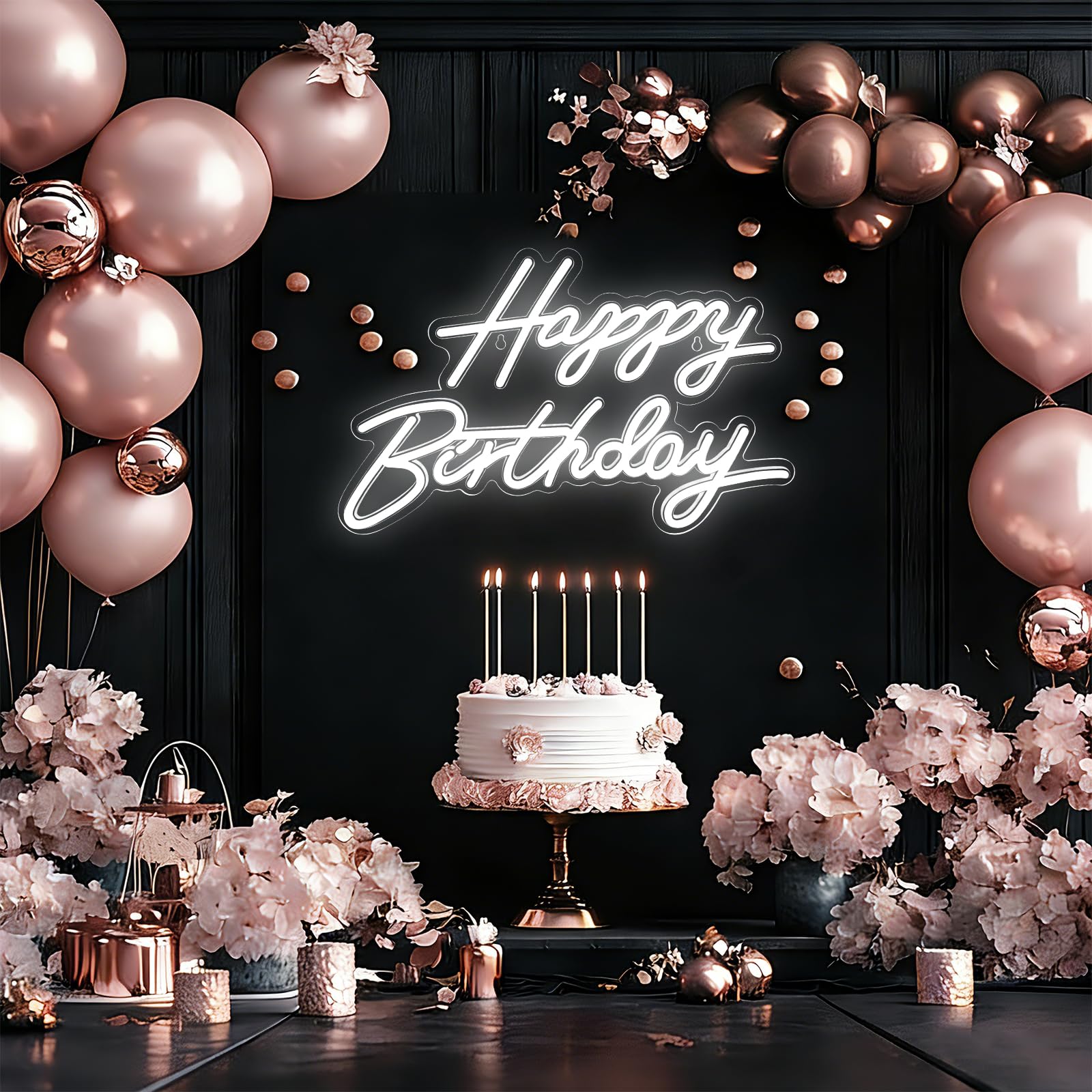 Happy Birthday Neon Sign for Wall Decor, LED Happy Birthday Light Up Sign, Dimmable LED Birthday