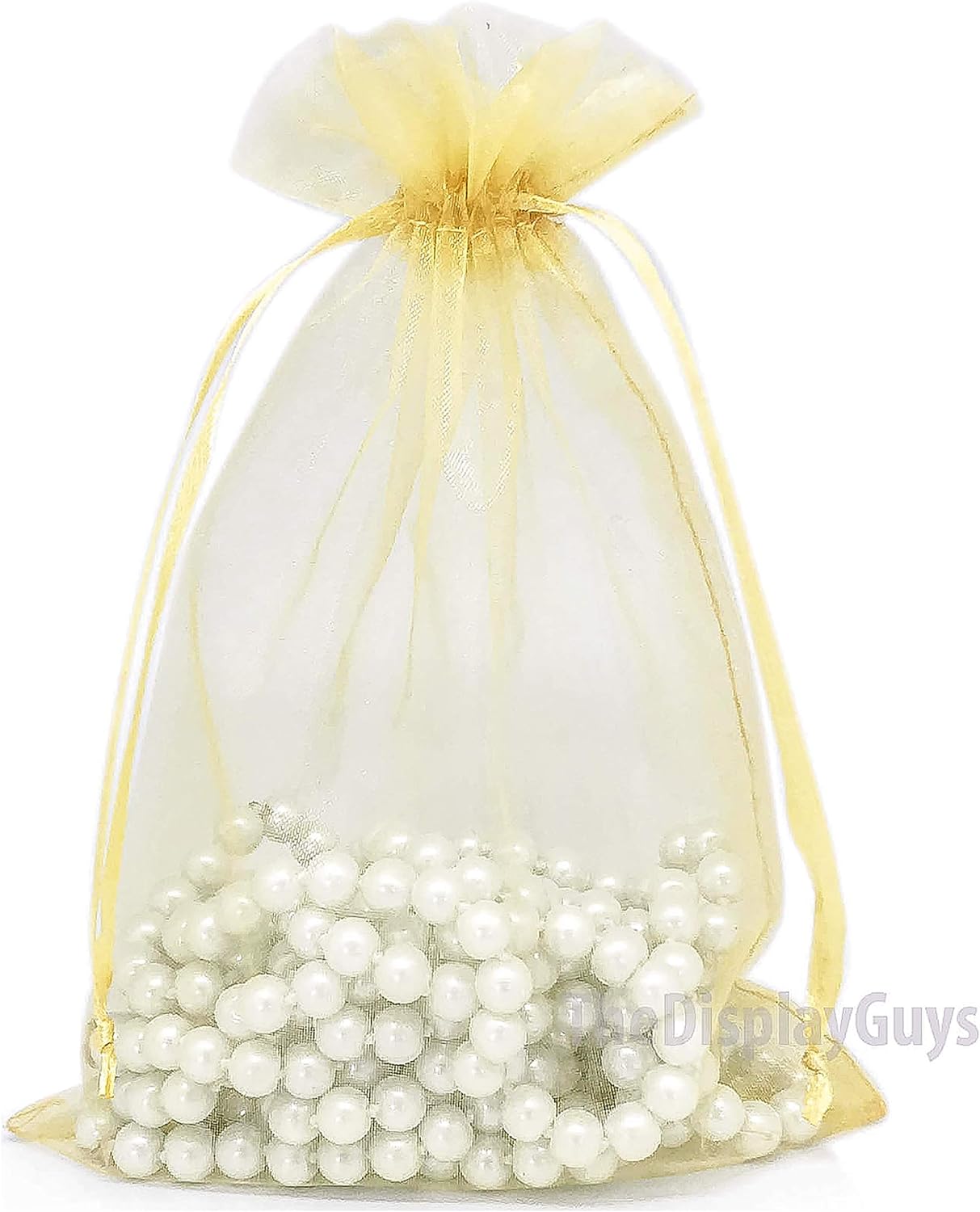 TheDisplayGuys 100-Pack 6x8 Gold Sheer Organza Gift Bags with Drawstring, Jewelry Candy Treat Wedding Party Favors Mesh Pouch
