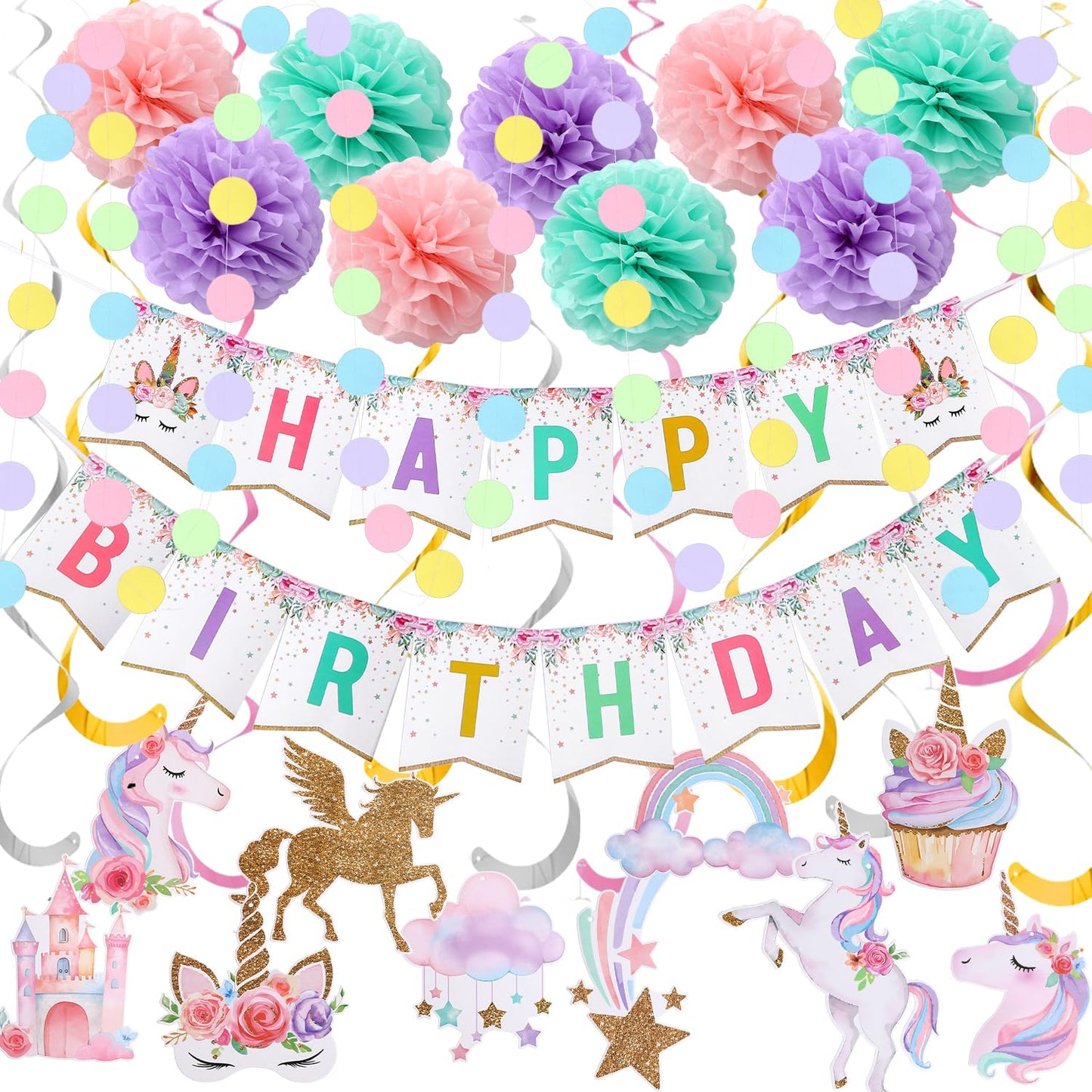 Unicorn Birthday Decorations, Happy Birthday Banner,Unicorn Party Decor