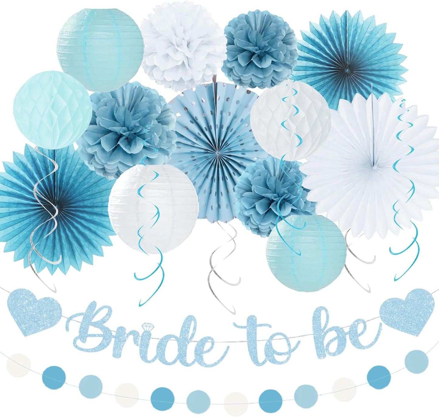 Holkcog Blue White Bachelorette Party Decorations, 21pcs Women Bridal Shower Decor Garland Paper Streamers Lantern Swirls for Girls Boys,Wedding Decoration, Blue Bride To Be Gilrs Wedding Party Supply