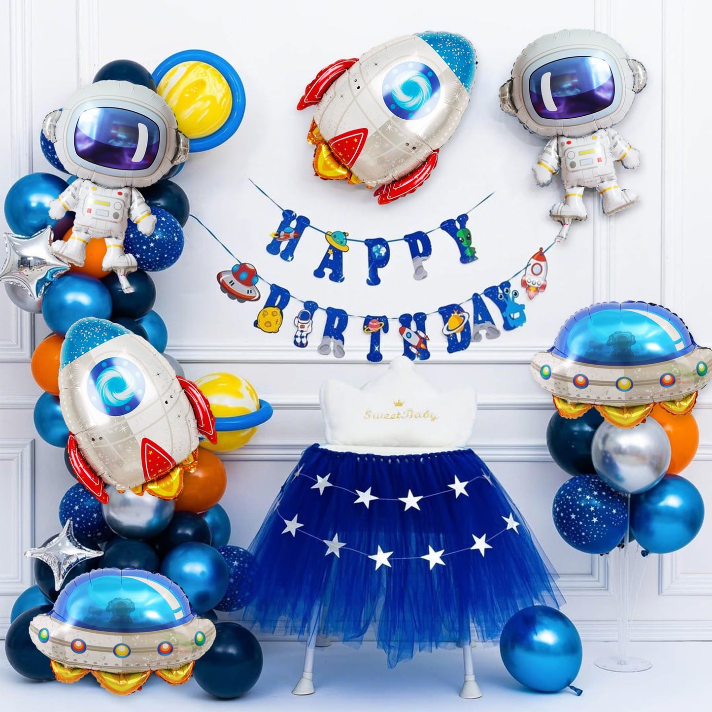 6 PCS Space Balloons Set, Astronaut UFO Rocket Foil Balloons, Party Decor