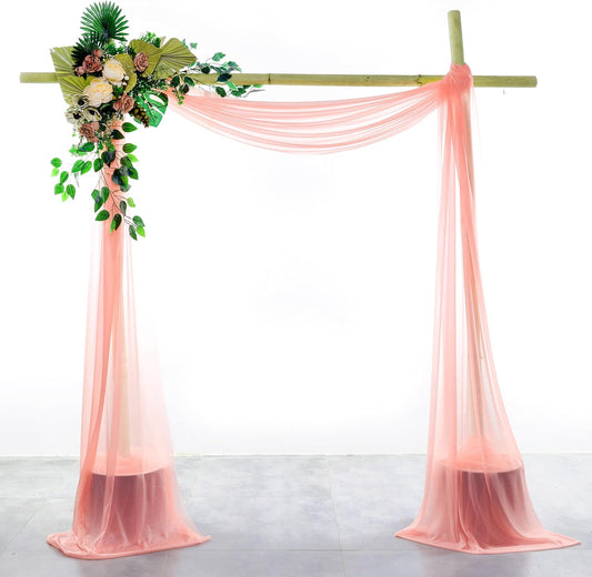 VDS Pack of 1 Panel (30 Inch X 30 Feet) Wedding Arch Draping Fabric Sheer Chiffon Fabric Drapery for Wedding Ceremony Reception Swag Backdrop Canopy Chuppah ARBO Altars Decoration (Peach)