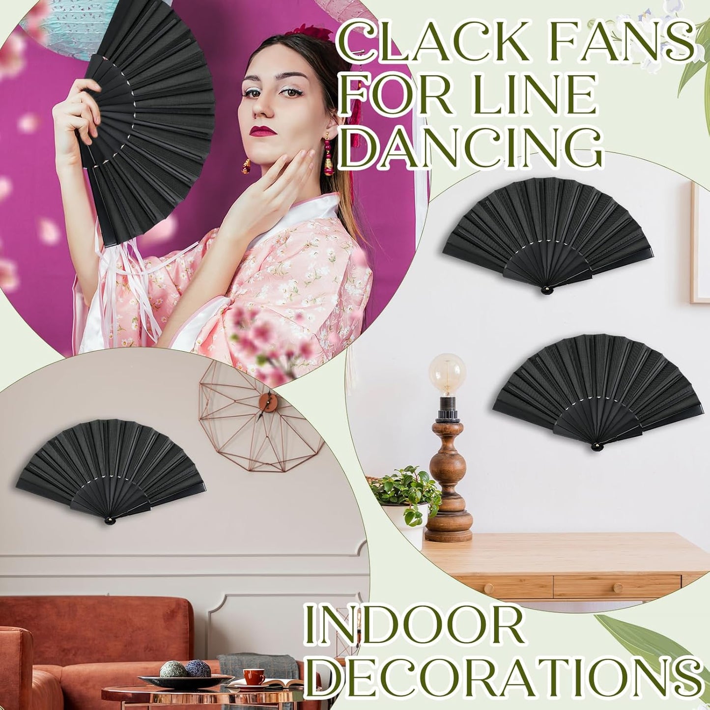 Wenqik 80 Pcs Wedding Folding Hand Fans Bulk Silk Fabric Chinese Handheld Foldable Clack Fans with Plastic Ribs for Party, Wedding Gifts, Line Dancing, Home Decorative (Black)
