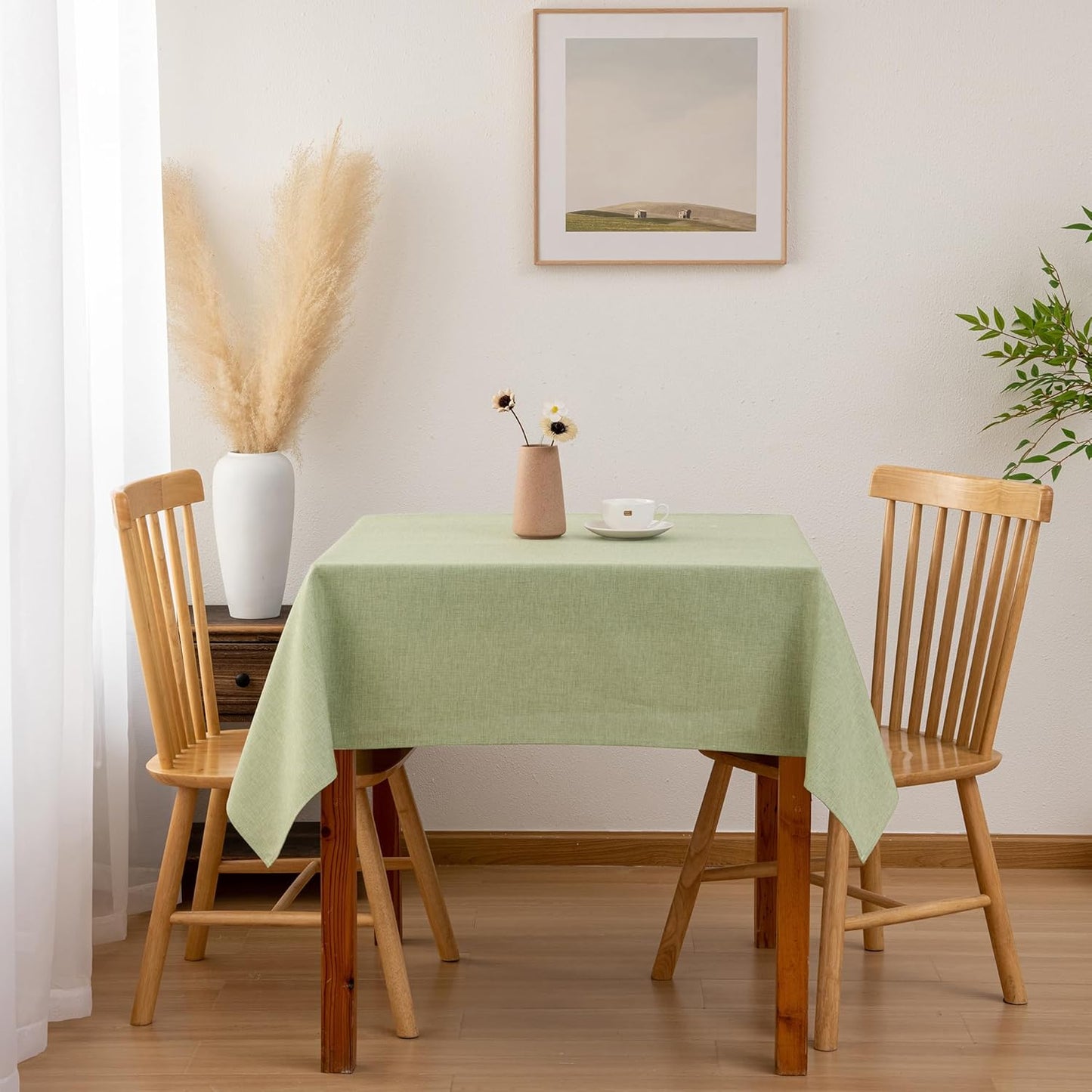 Hiasan Faux Linen Square Tablecloth - Wrinkle and Stain Resistant Washable Table Cloth for Kitchen Dining Room Holiday Table Cover for Dinner, Green, 54 x 54 Inch