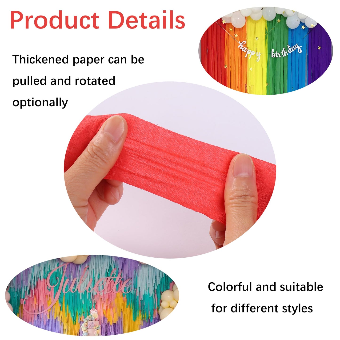 Suaxova 6 Rolls 492ft Rainbow Crepe Paper Streamers, 6 Colors Pack of Paper Party Streamers for