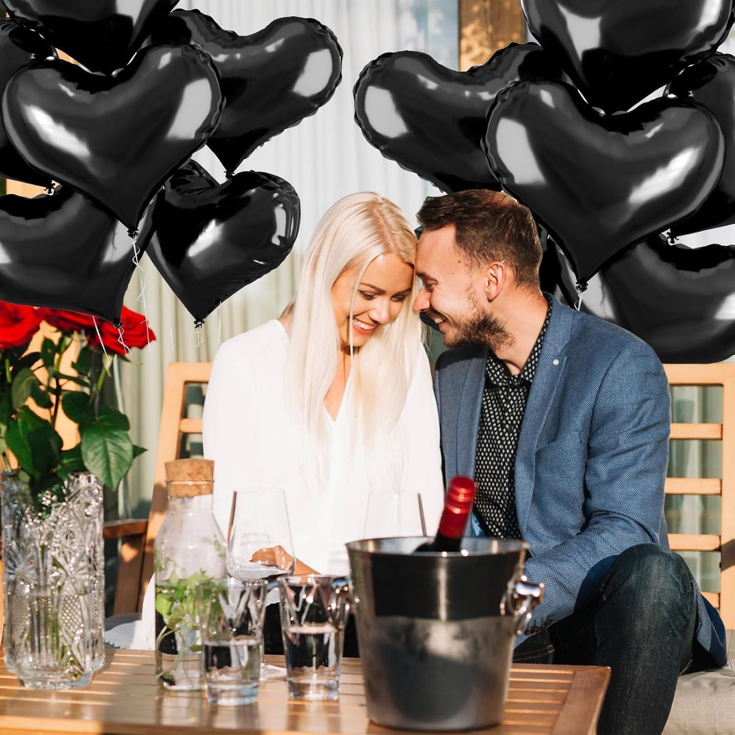 24 Inch Black Heart Balloons, Heart Shaped Foil Balloons, Black Engagement Love Helium Balloon for Valentines Day Bridal Shower Anniversary Wedding Birthday Party Decorations