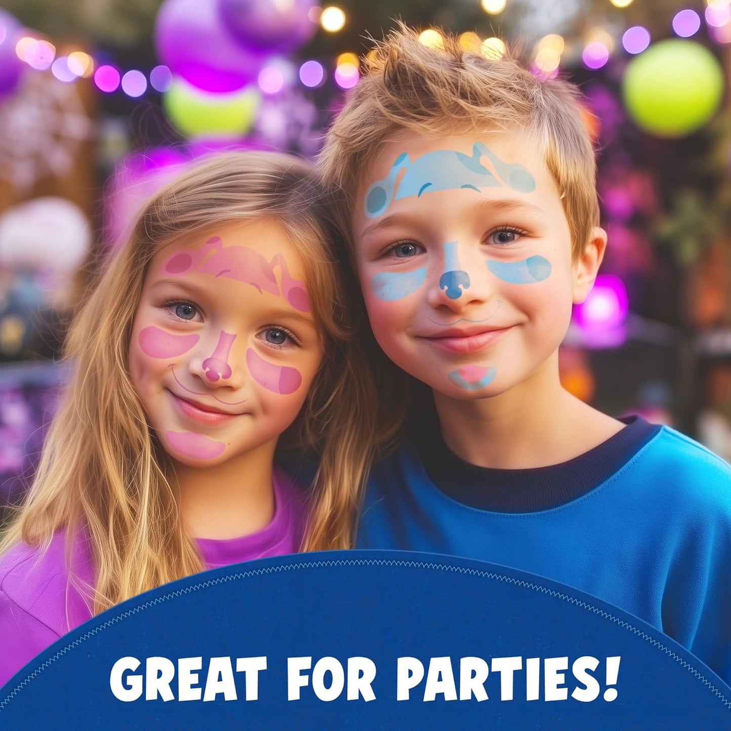 Blue’s Clues Costume Face Tattoos – Temporary Tattoo Set for Kids Featuring Blue, Magenta & Friends, Easy Halloween Costume Accessory, Non-Toxic & Skin-Safe