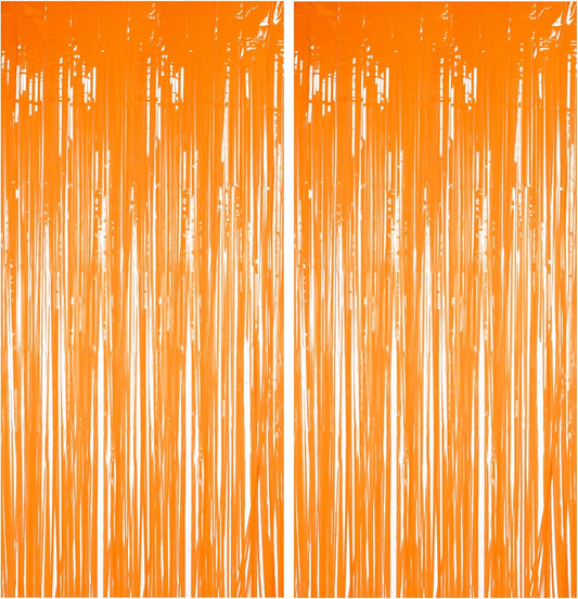 Foil Fringe Curtains Halloweens Decorations - Orange Tinsel Photo Backdrop Party Streamers for St Patricks Day, Easter, Birthdays, Fall, Pumpkin Theme, Thanksgiving, Basketball Party Decorations