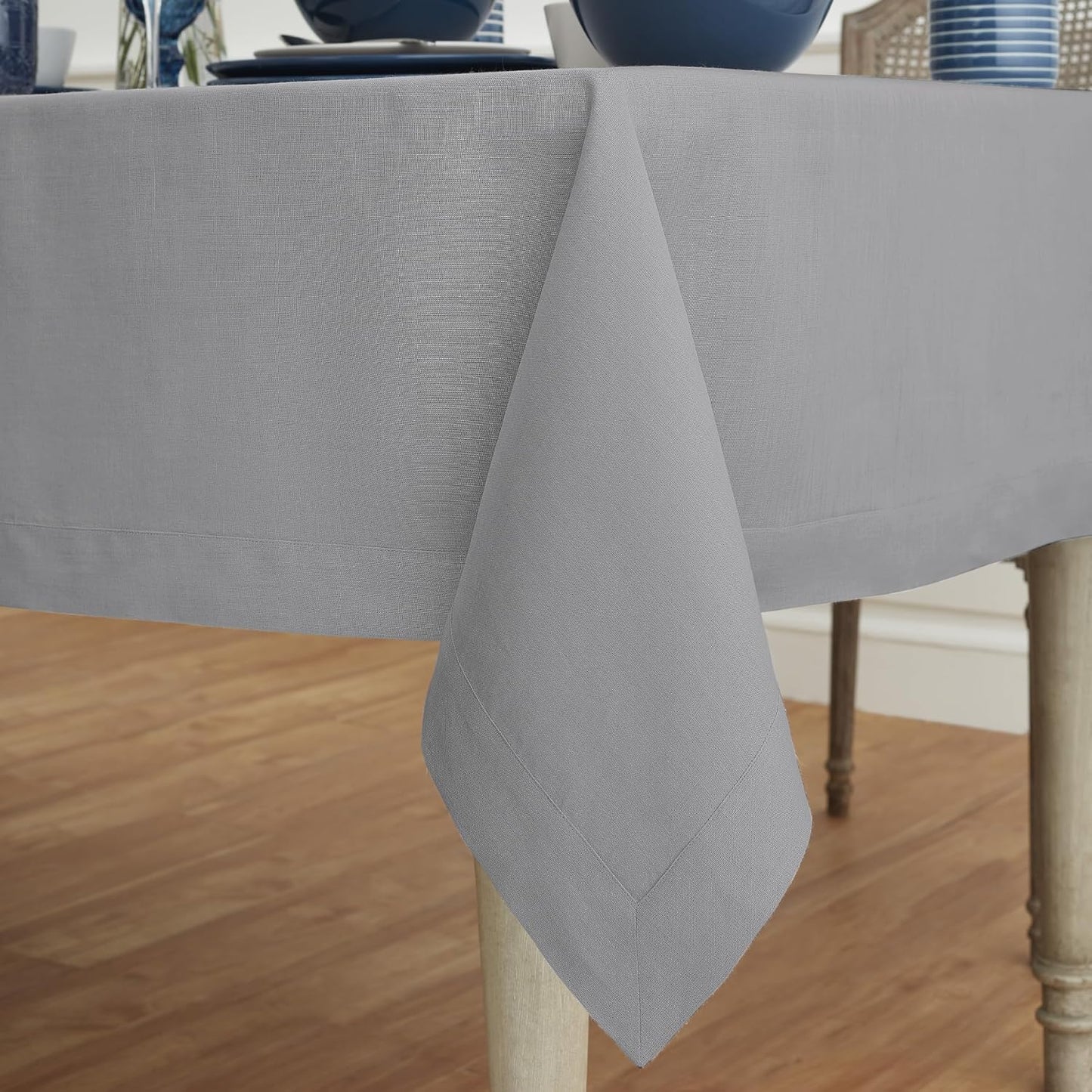 Solino Home Soft Grey Linen Tablecloth 60 x 90 Inch - 100% Pure Linen Table Cloth for Rectangle Tables - Fete, Machine Washable Tablecloth for Fall, Autumn, Thanksgiving, Christmas