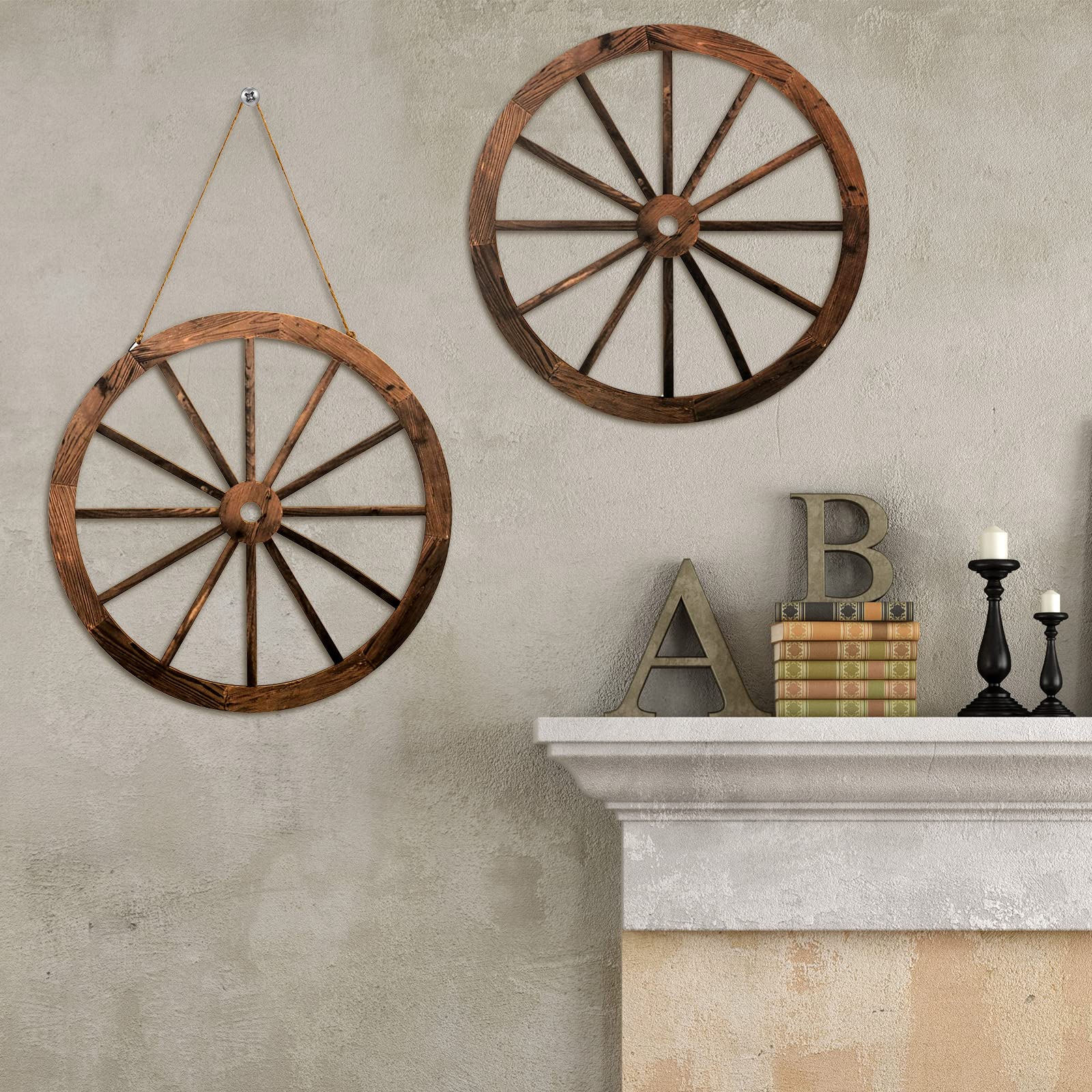 Qunclay 2 Pcs 12 Inch Wooden Wagon Wheel Decor, Western Rustic Decorations