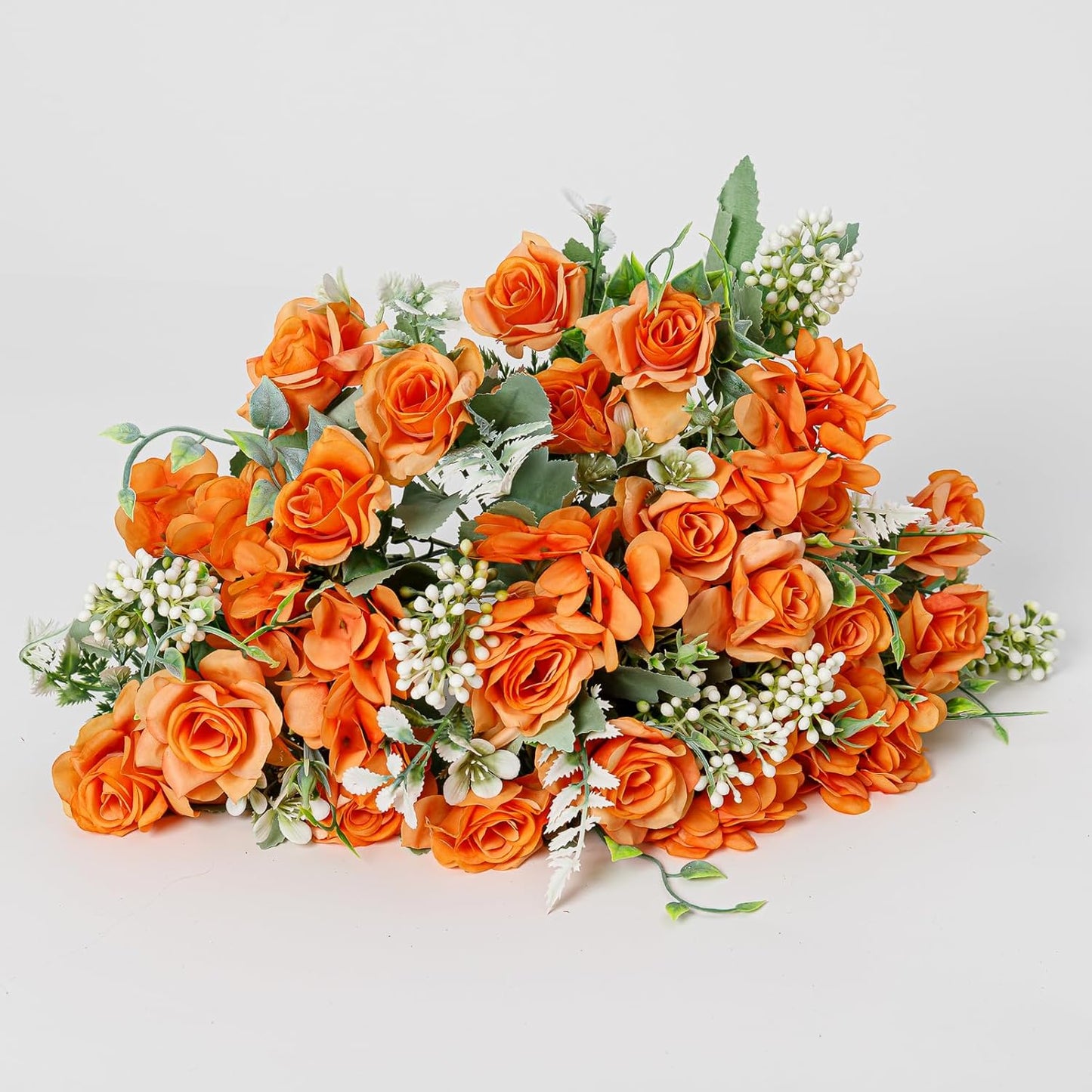 Artificial Flower 5 Branches Artificial Silk Fake Flowers Bouquet Small Roses for Wedding Home Office Tables Decor 4 Packs(Orange)