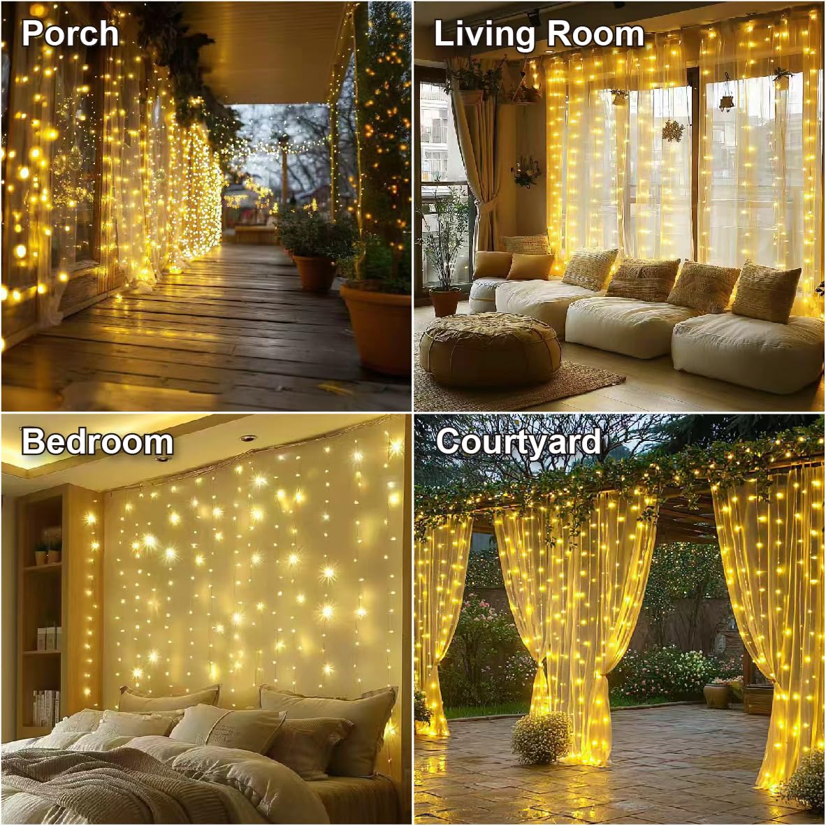 HXWEIYE 300LED Fairy Curtain Lights, 9.8x9.8Ft USB, Remote, 8 Modes & Timer