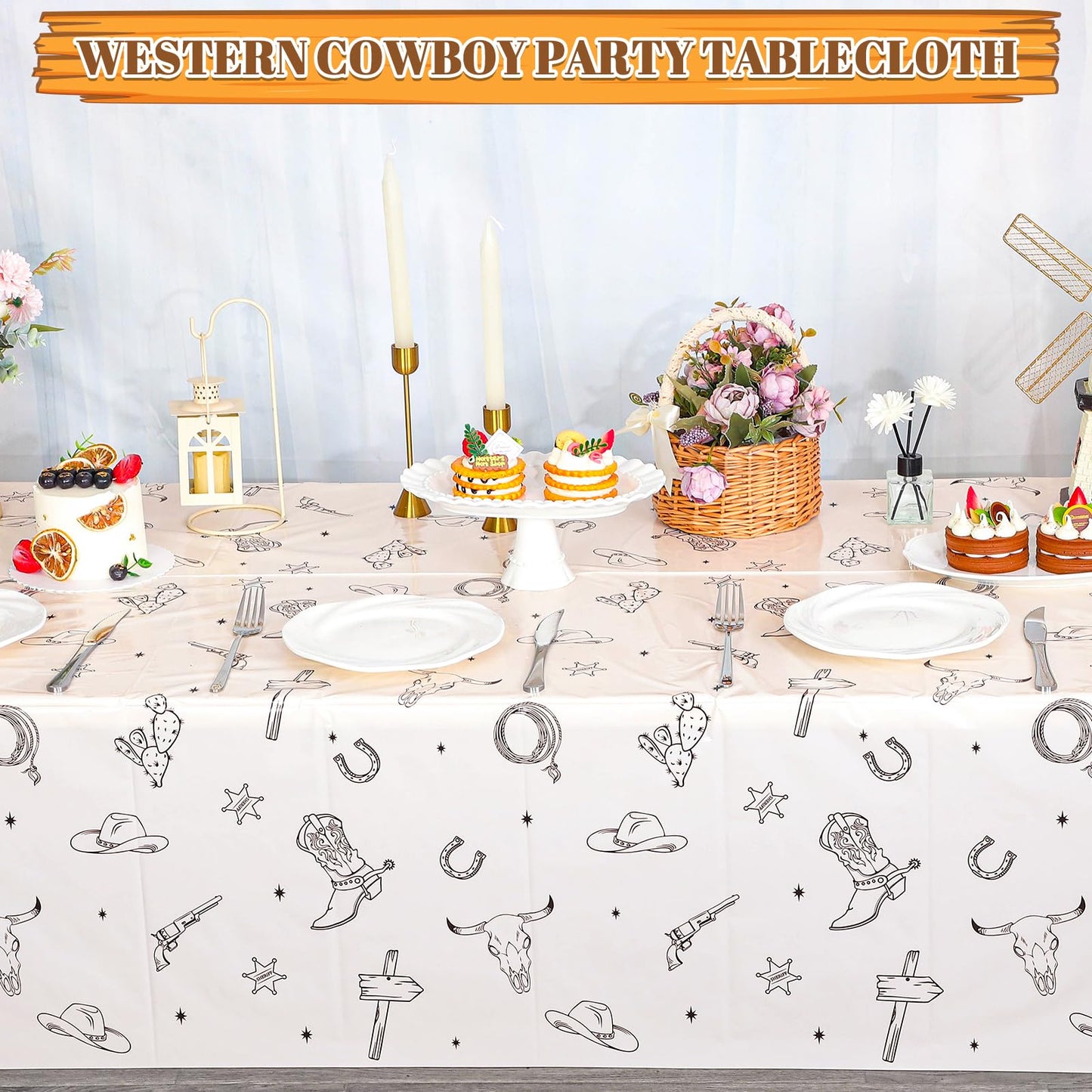3 Pack Western Cowboy Party Decorations Tablecloth, Rodeo Table Covers
