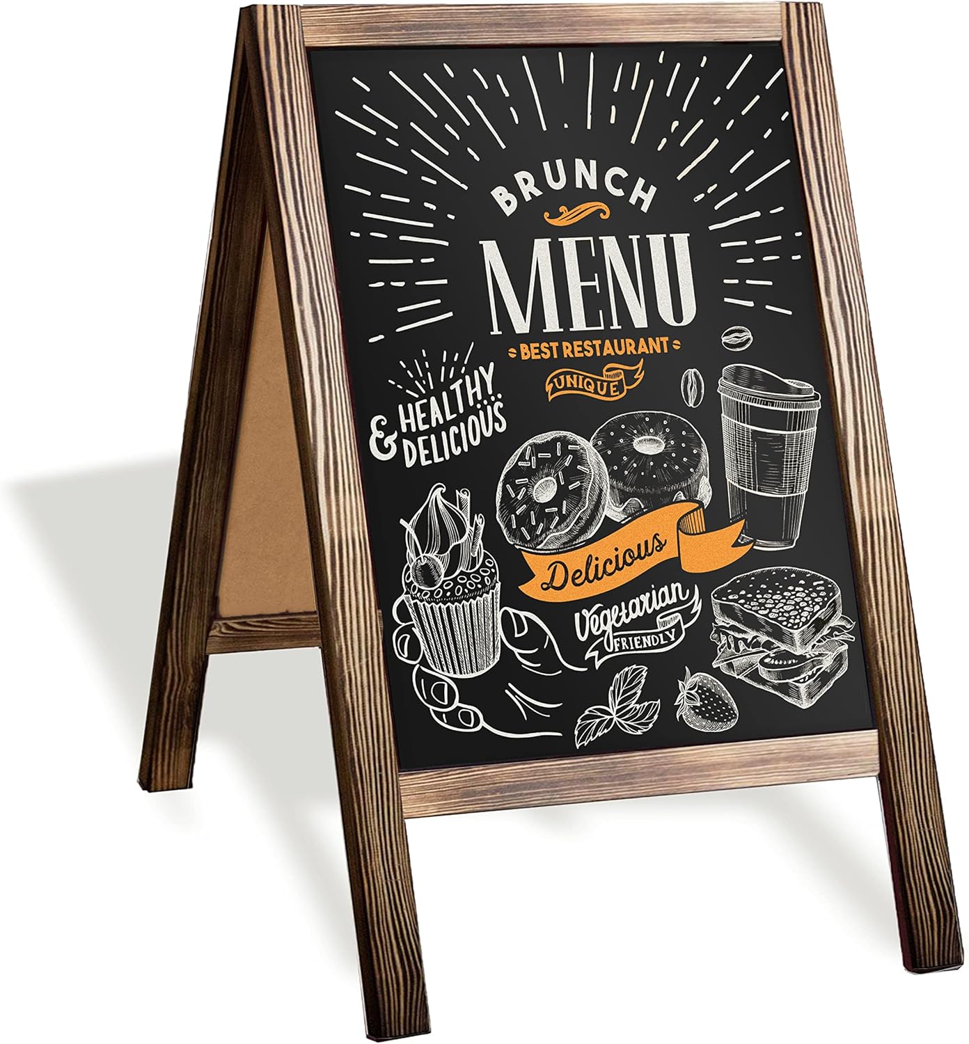 Ilyapa Wooden A-Frame Sign with Eraser & Chalk - 21 x 30 Inches Magnetic Sidewalk Chalkboard – Stained Wood Menu for Restaurant, Business or Wedding