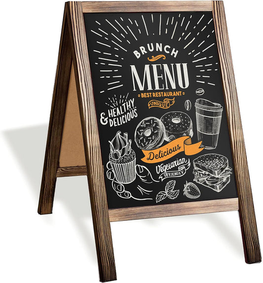 Ilyapa Wooden A-Frame Sign with Eraser & Chalk - 21 x 30 Inches Magnetic Sidewalk Chalkboard – Stained Wood Menu for Restaurant, Business or Wedding