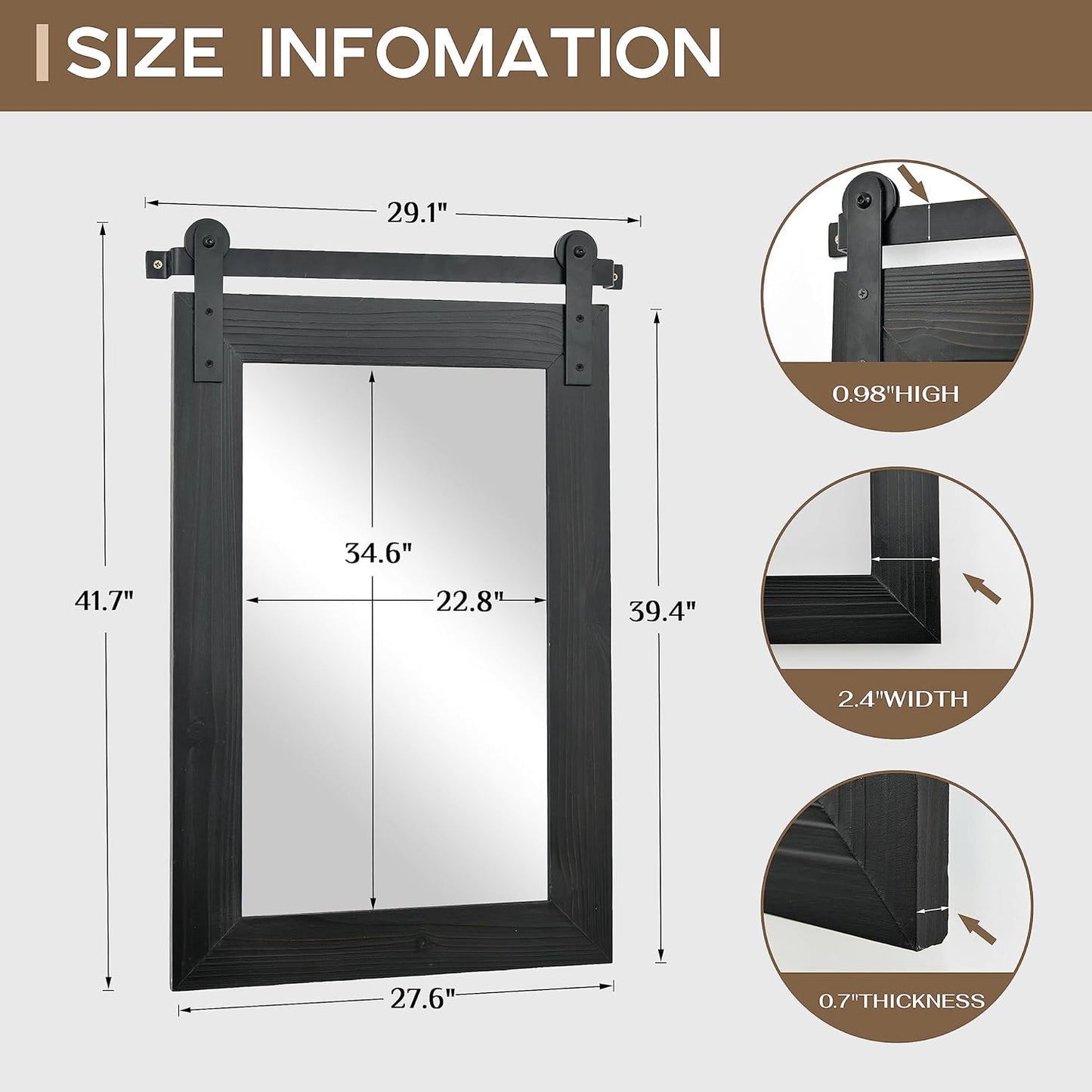 COGOOD Farmhouse Bathroom Mirror - 42 x 29 Rustic Barn Door Style Mirror for Living Room, Entryway, Vanity Wall Decor (Black)