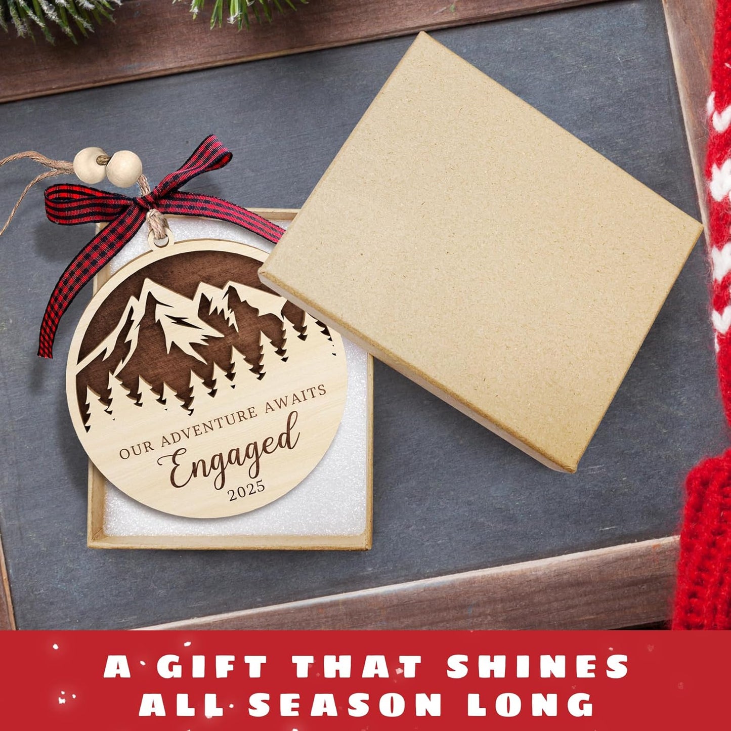 Pawzity Engagement Gifts for Couples - Engagement Gifts for Women, Her, Bride to Be, Couple - Just Engaged Gift for Her, Friends - Engaged Ornament 2025 - Newly Fiance Gift for Her - Wood Ornament