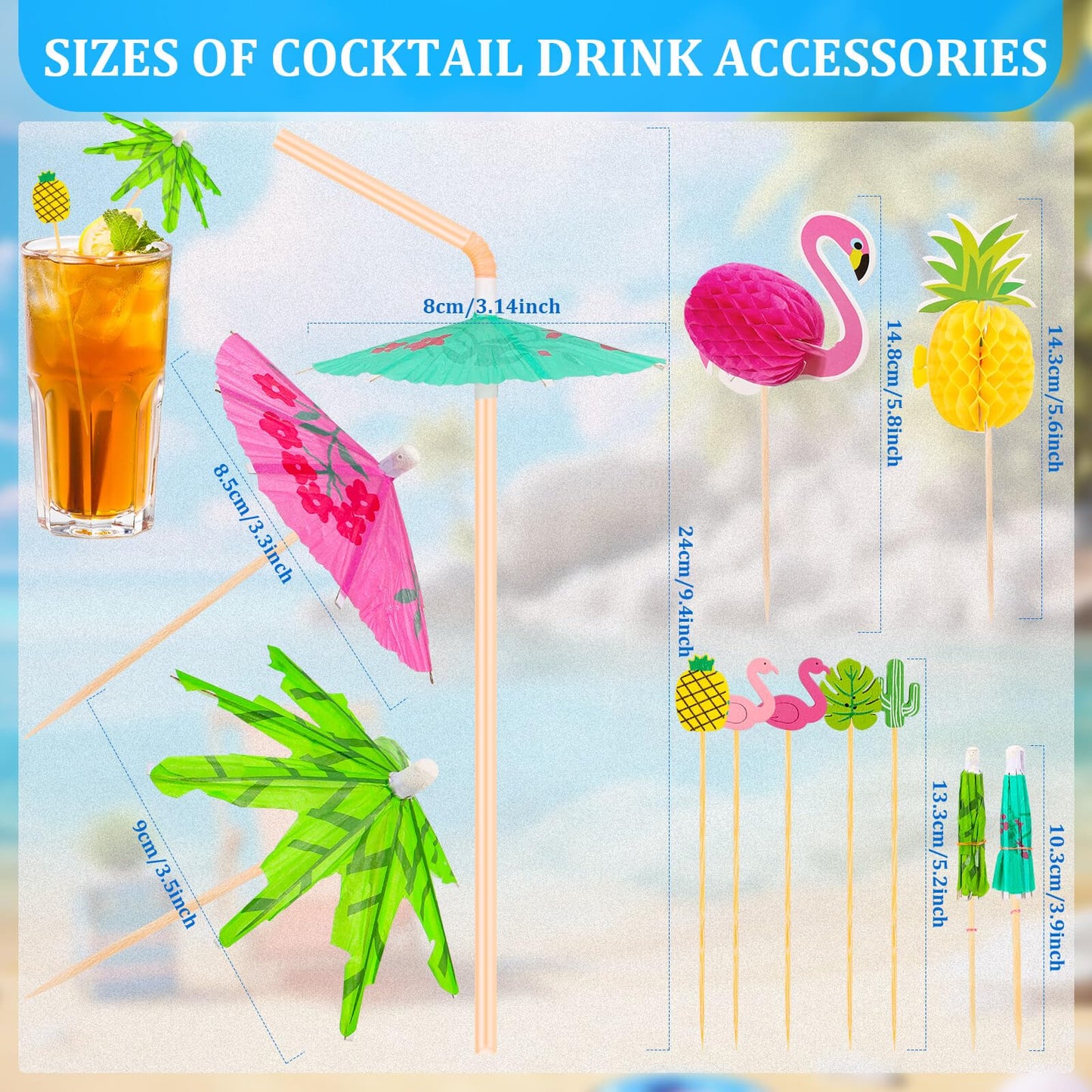 Paxcoo Drink Umbrellas, 180PCS Cocktail Drink Accessories Includes Umbrella Straws, Umbrella