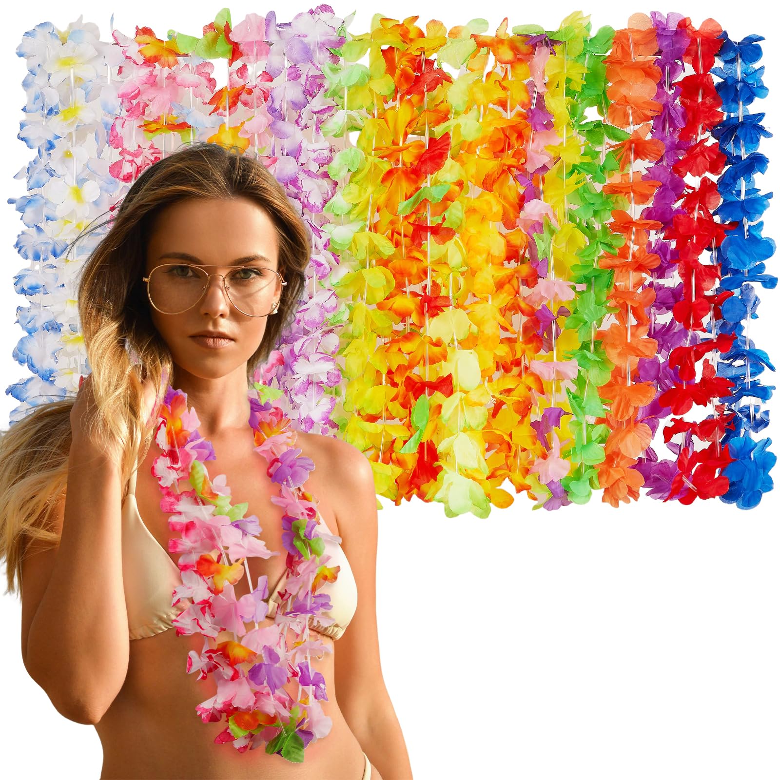 Freyalife Hawaiian Leis Decorations(24pcs),Leis for Luau Party Décor,Tropical Hawaiian Bulk Hula