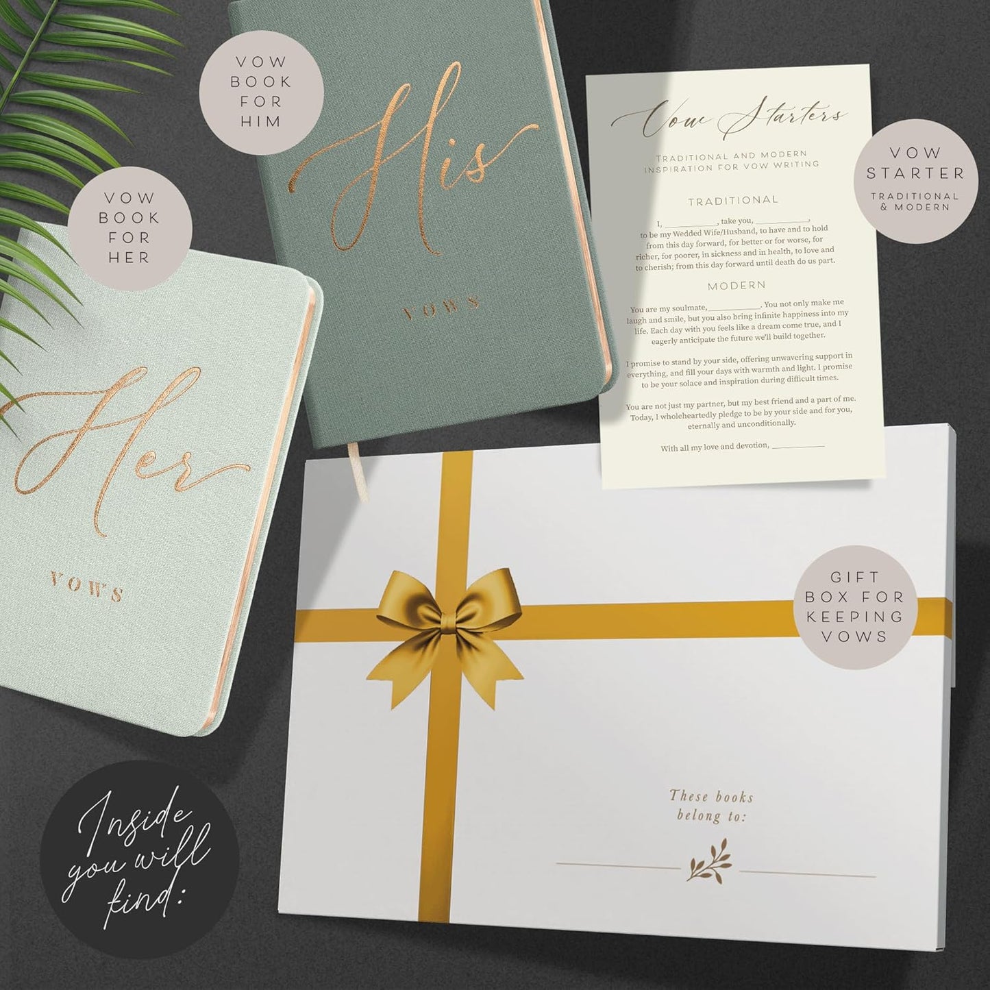 Vow Books His and Hers - Linen Wedding Vow Books Perfect as Bride & Groom Gifts, Wedding Registry Ideas - His & Hers Gifts Wedding Vow Book - Wedding Essentials & Accessories [Mint & Sage]