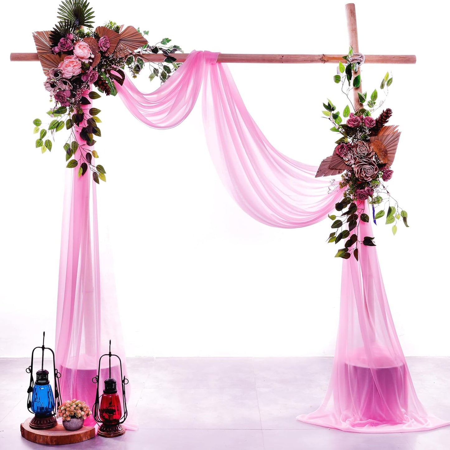 VDS Pack of 3 Panel (30 Inch X 20 Feet) Wedding Arch Draping Fabric Sheer Chiffon Fabric Drapery for Wedding Ceremony Reception Swag Backdrop Canopy Chuppah ARBO Altars Decoration (Bubblegum)