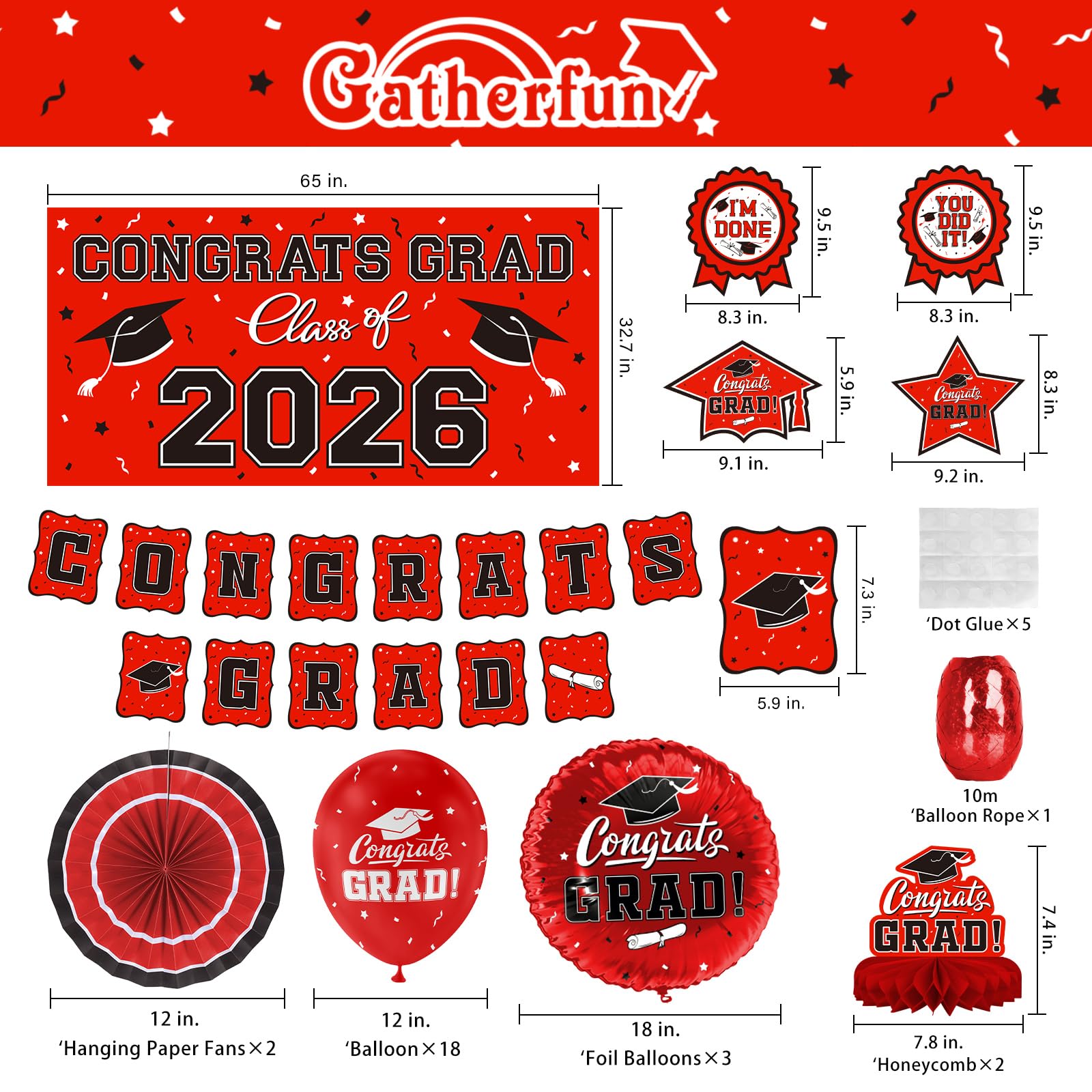 Red Themed 2026 Graduation Decorations Set - Congrats Grad Banner, Class of 2026Backdrop, Balloons