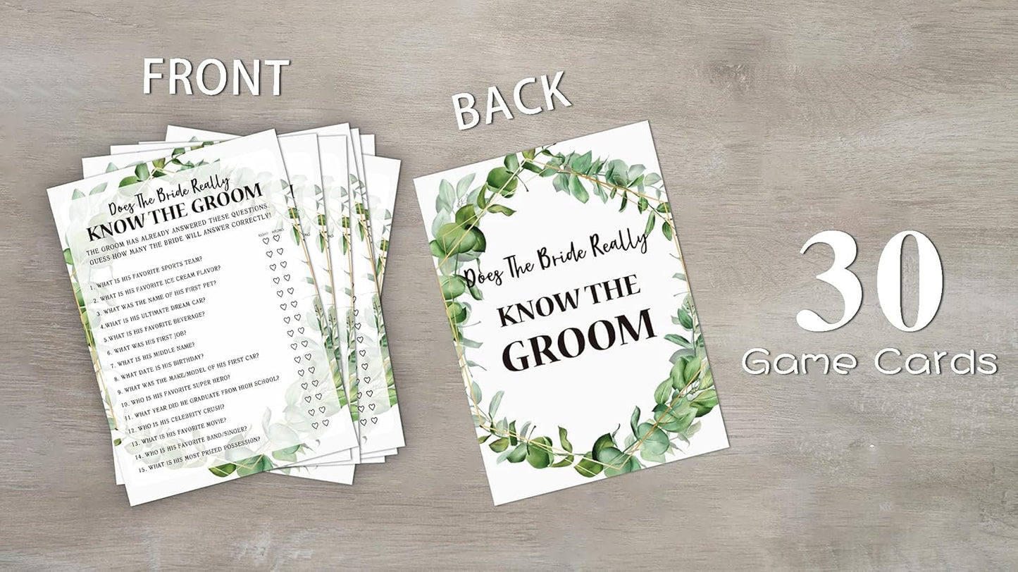 Bridal Shower Game Cards, Bride Really Know Groom Game, Tropical Jungle Theme Engagement Party Cards For Wedding, Set of 30 Cards(Leaf008)