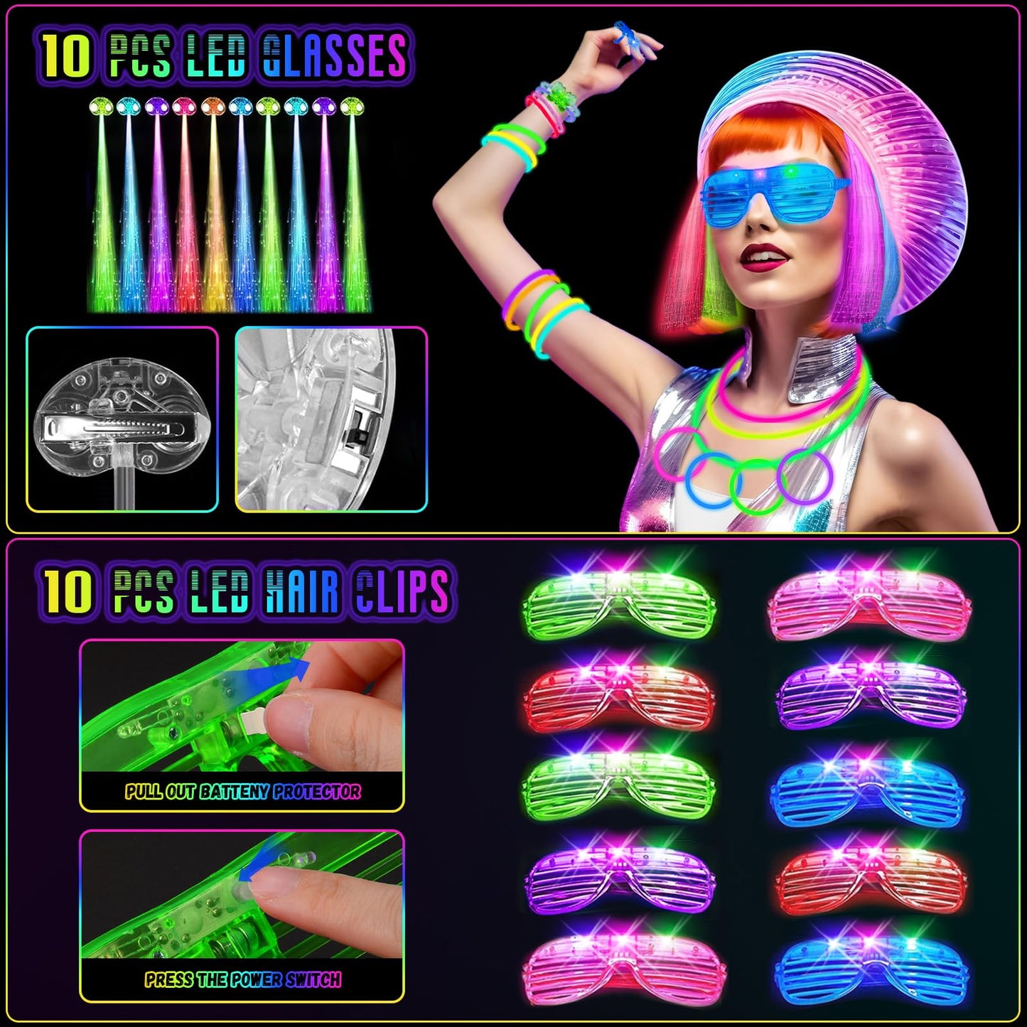 OLUPP Glow in the Dark Party Supplies, 264 PCS Light Up Party Favors with LED Glasses,Glow
