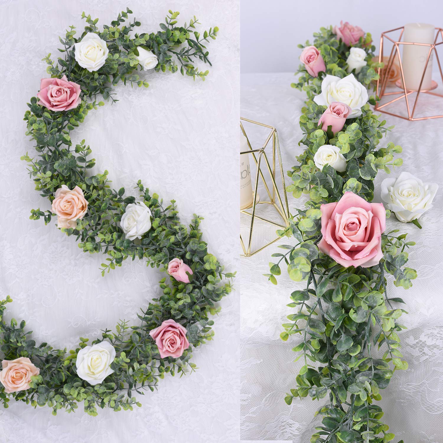 DearHouse Faux Eucalyptus Garland Plant, 2 Pack Artificial Vines Hanging Eucalyptus Leaves Greenery