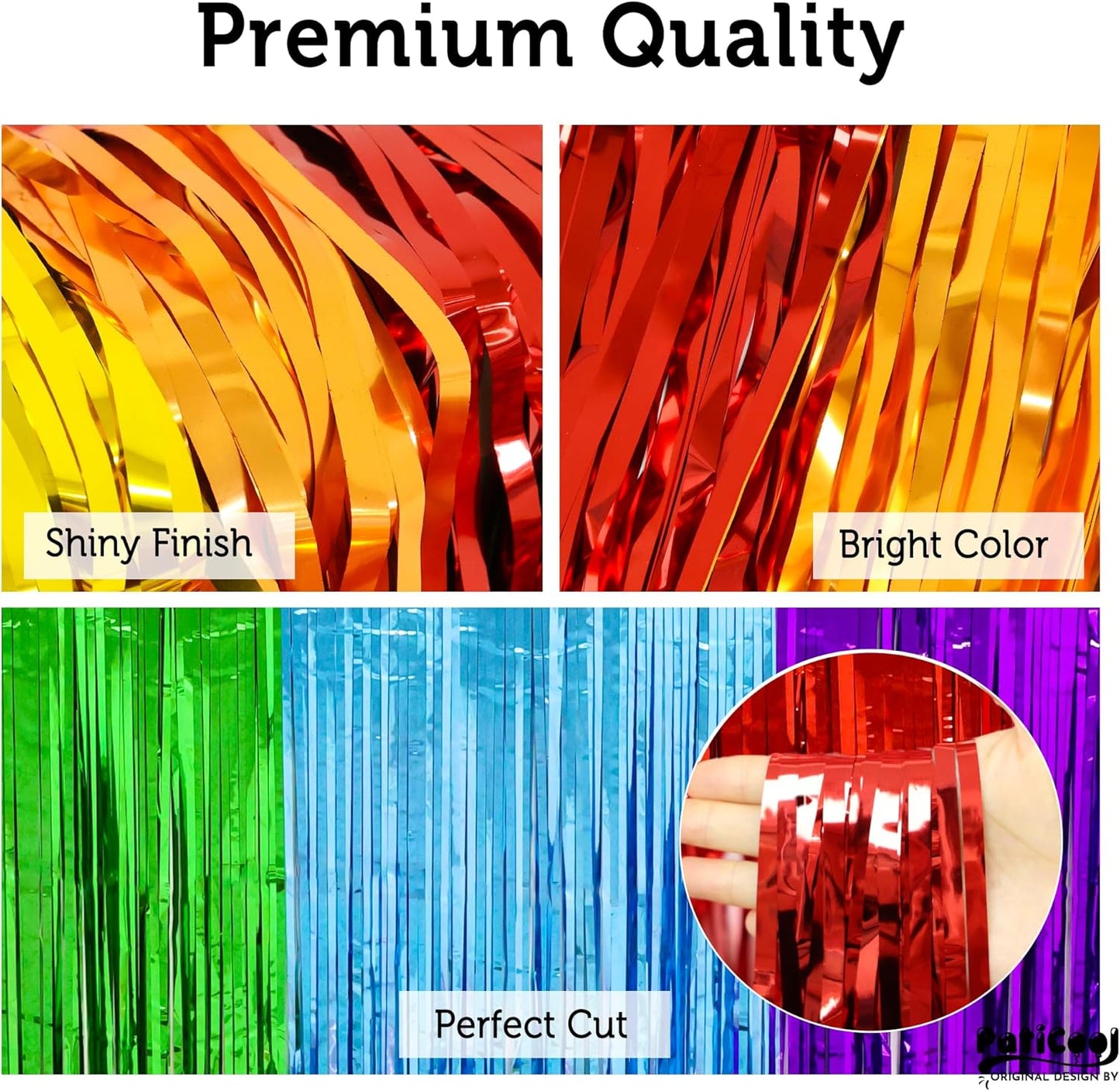 Rainbow Streamers Party Decorations - Thicken 4 Pack 3.2 x 8.2 FT - Rainbow Tinsel Foil Fringe Curtains, Photo Booth Props Backdrops for Birthday, Fiesta, Mexican, Pride, Baby Shower