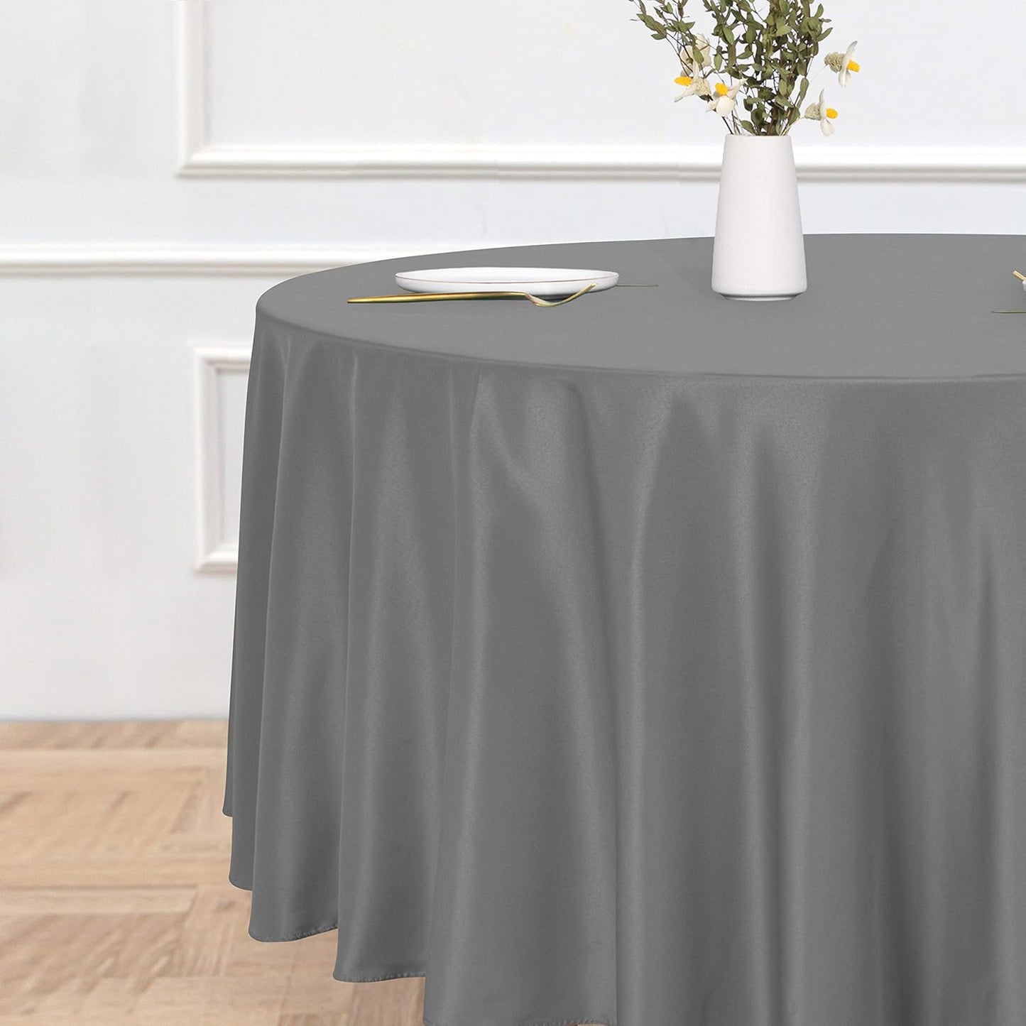 sancua Round Tablecloth - 120 Inch - Water Resistant Spill Proof Washable Polyester Table Cloth Decorative Fabric Table Cover for Dining Tables, Buffet Parties and Camping, Light Grey