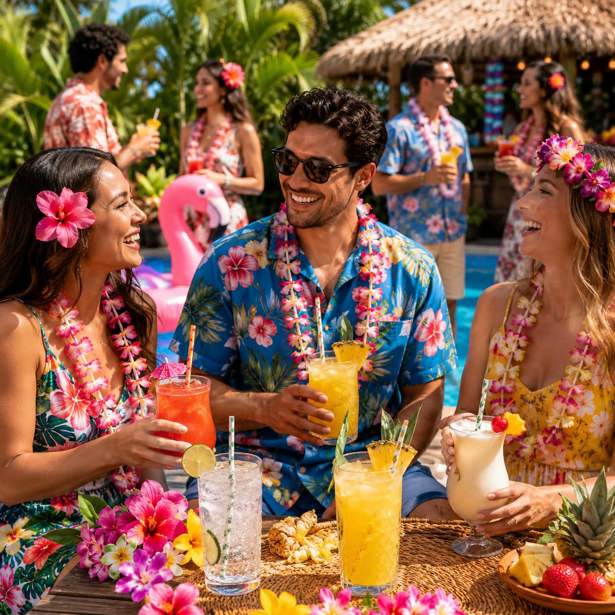 ALINK 100 Pack Tropical Paper Straws - 7.75" Biodegradable Hawaii Party Straws with Flamingo
