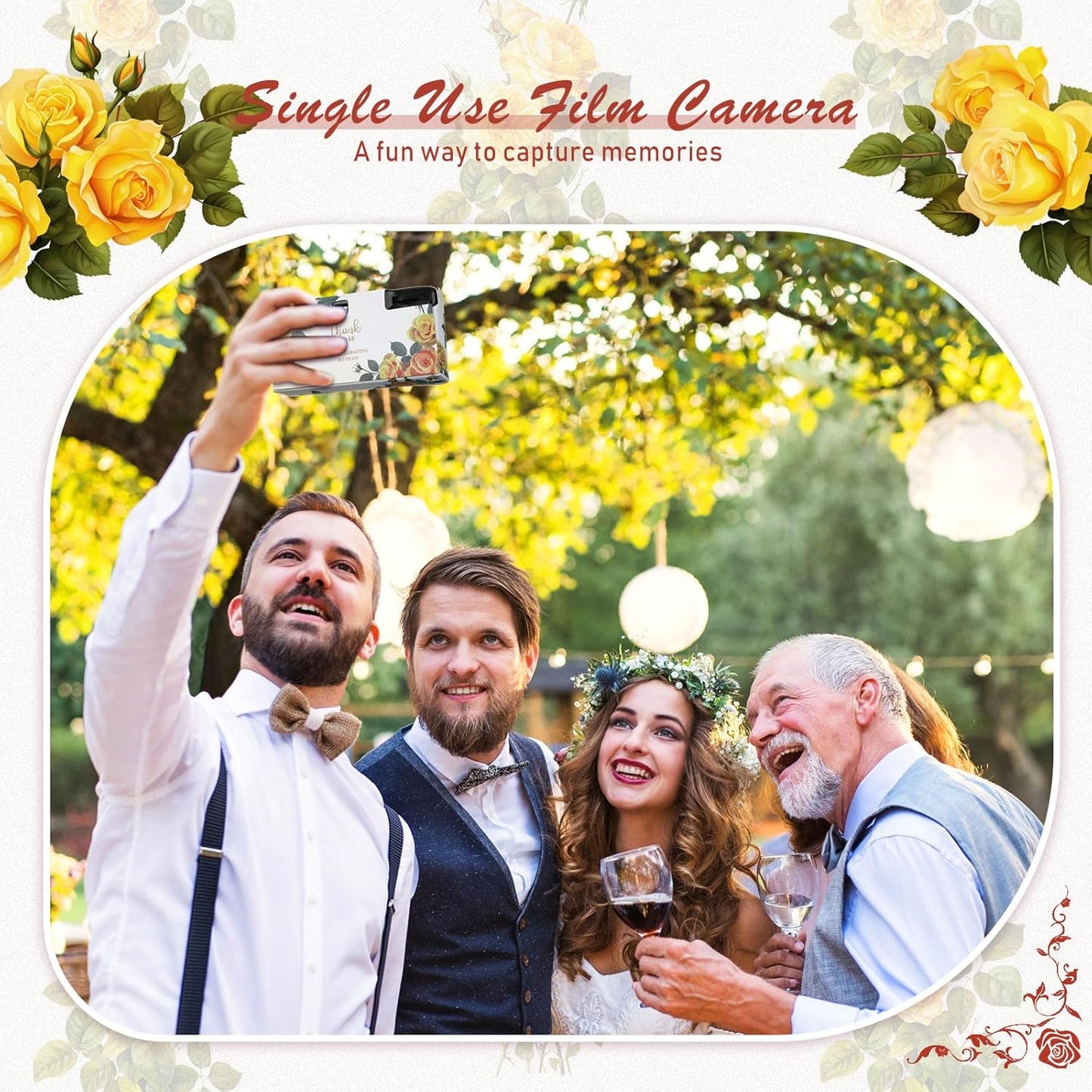 Kanayu 10 Pack Disposable Camera for Wedding Floral 35mm Single Use Film Camera with Flash One Time Use Camera for Anniversary Concert Travel Camp Party Supply Gift Honeymoon (Yellow Rose)