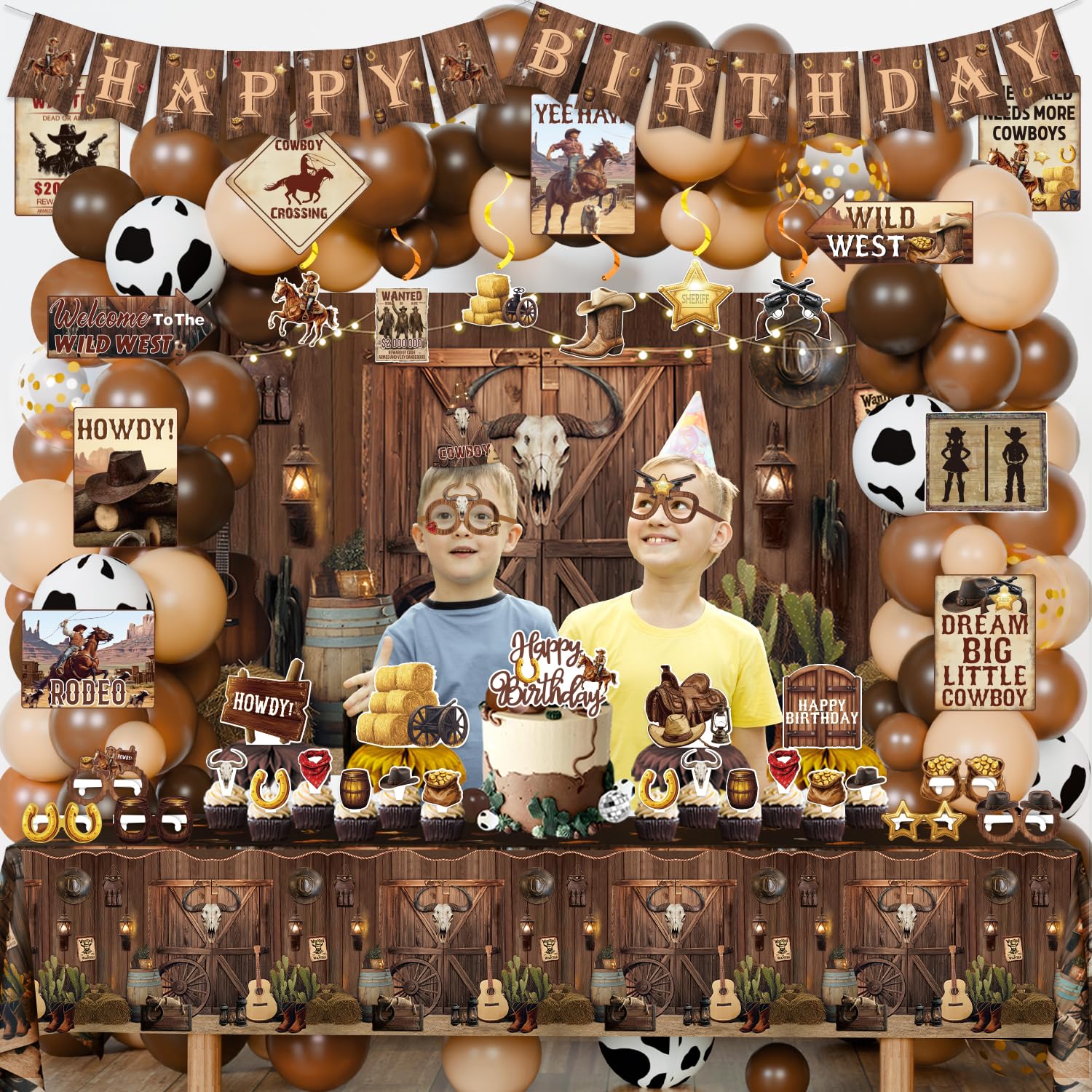 LXlucktim Western Party Decorations, 126 Pcs Wild West Cowboy Rodeo Bday Party Decor Supplies for