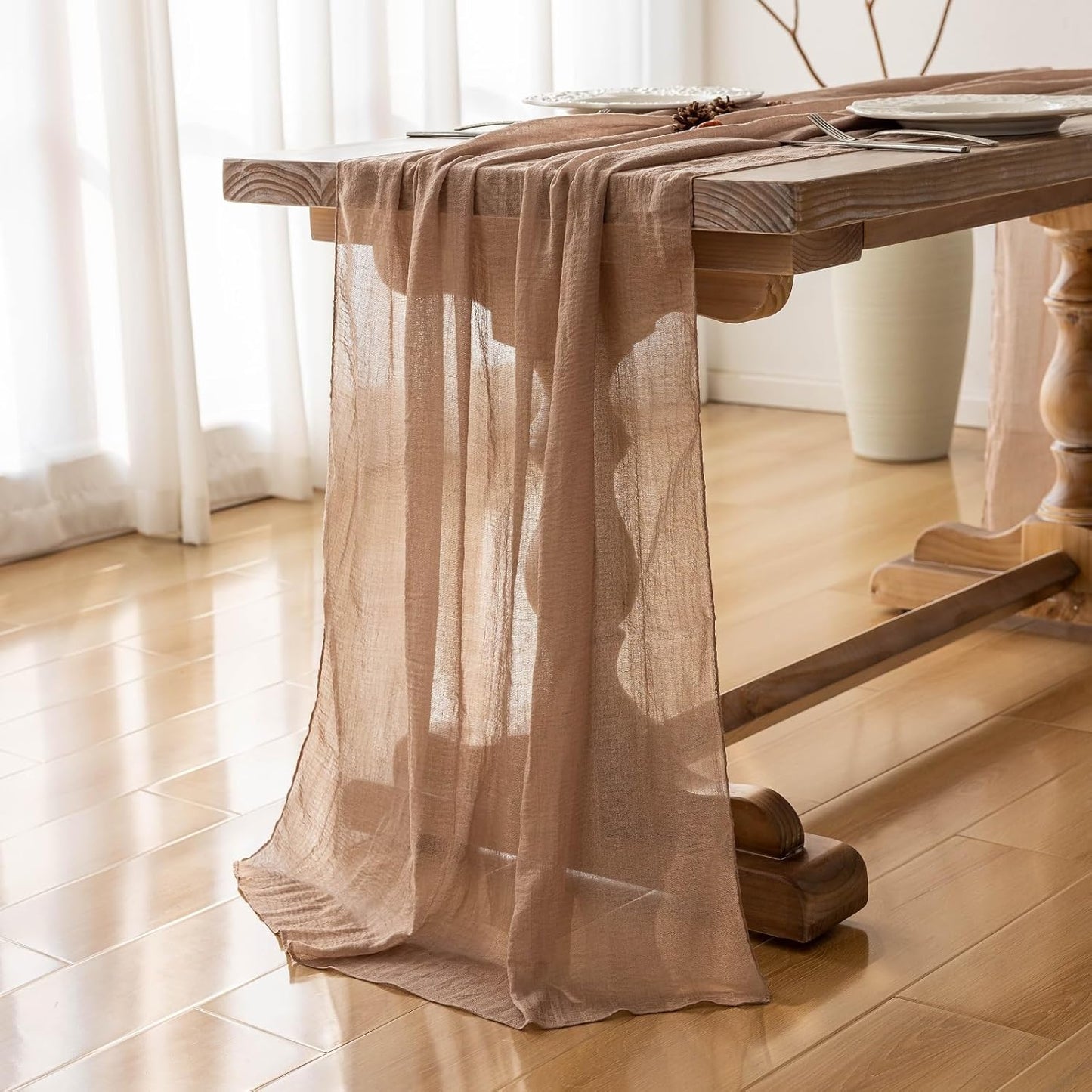 6pcs Nude Gauze Rustic Cheesecloth Table Runner 120 Inch 10 FT for Wedding Baby Shower Bridal Shower Birthday Engagement Garden Outdoor Party Long Sheer Boho Decorations