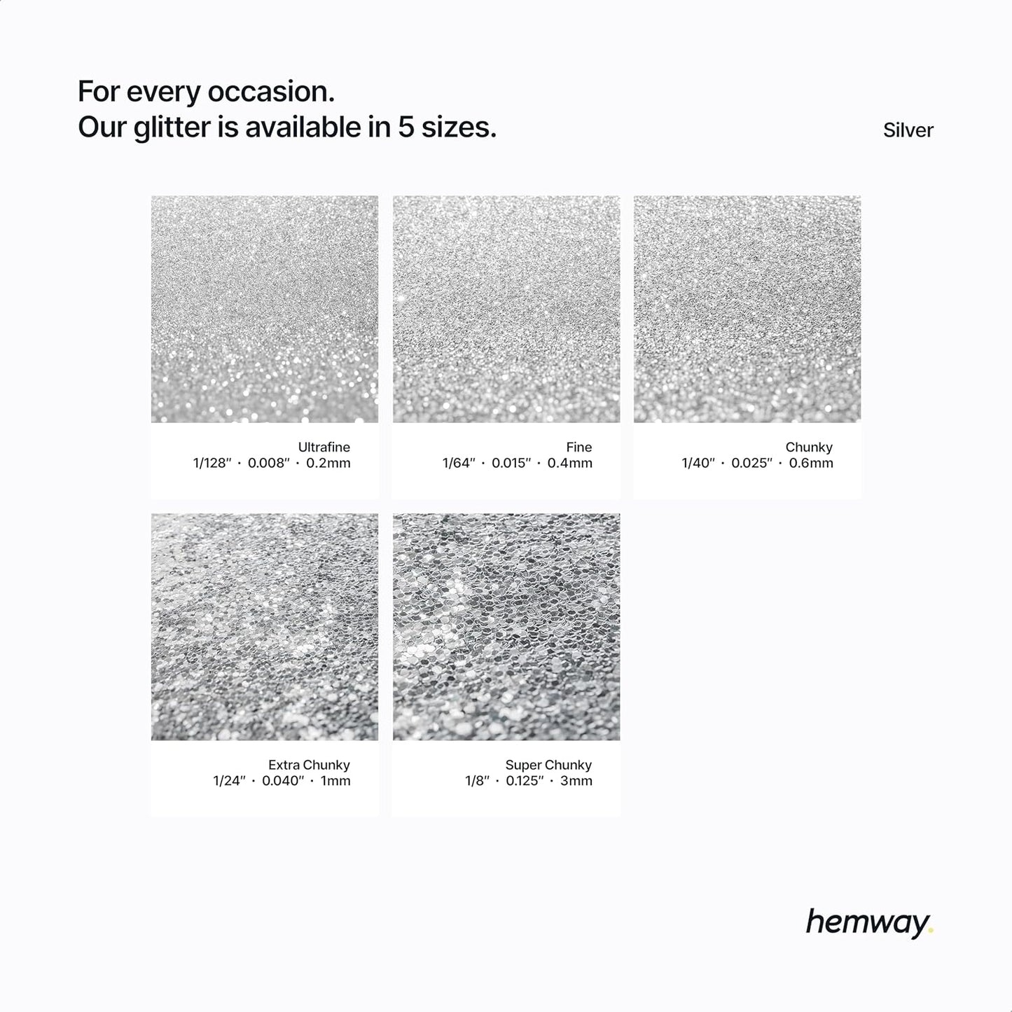 Hemway Eco Friendly Biodegradable Glitter 100g / 3.5oz Bio Cosmetic Safe Sparkle Vegan for Face, Eyeshadow, Body, Hair, Nail and Festival Makeup, Craft - Extra Chunky (1/24" 0.040" 1mm) - Silver