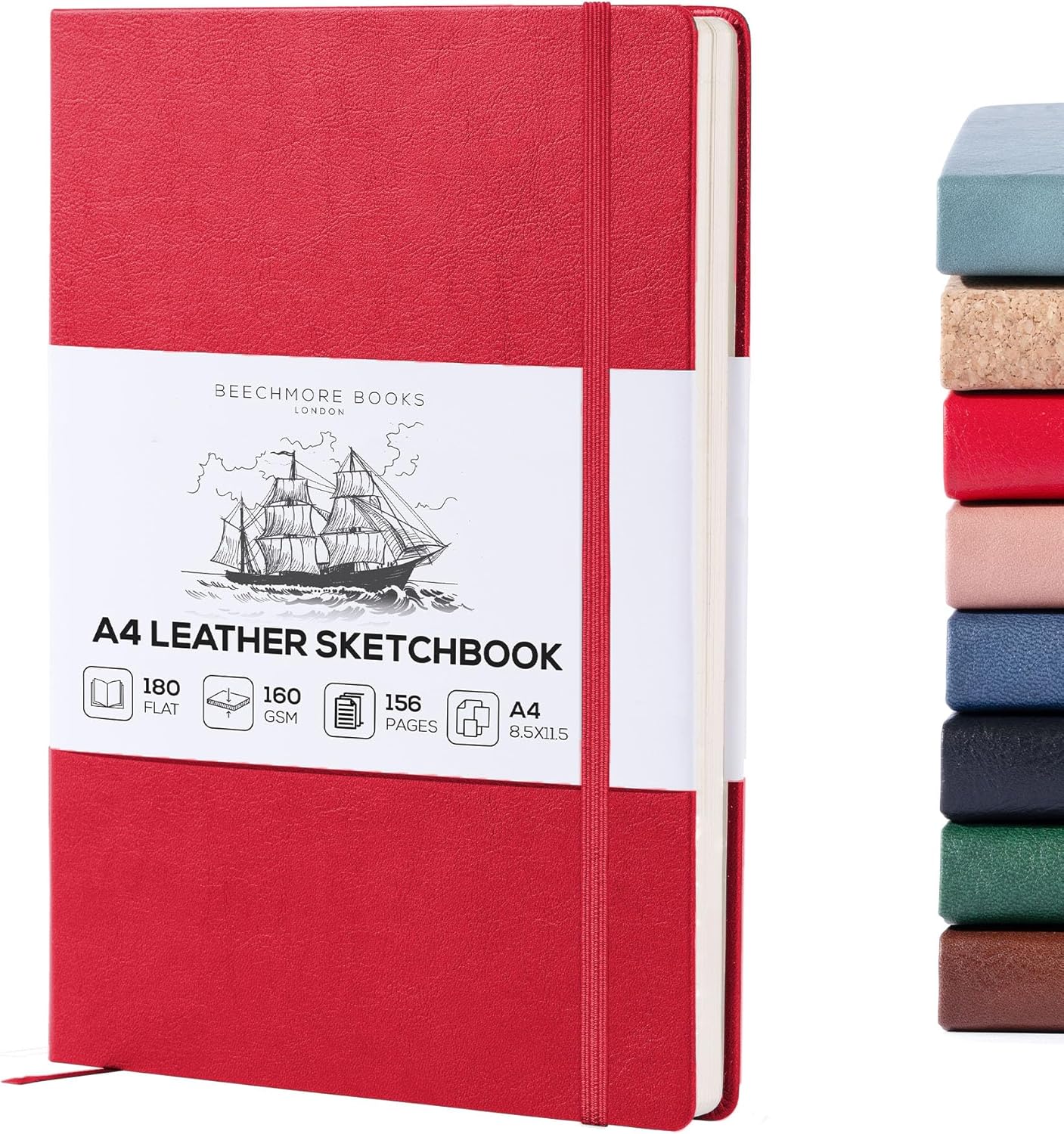 Beechmore Books A4 Sketchbook ??8.5x11 Premium Vegan Leather Bound Large Sketch Book Hardcover with 156 Thick 160gsm Perforated Ivory Pages, Blank Sketch Pad, Gift Boxed, Back Pocket, Ribbon Bookmark