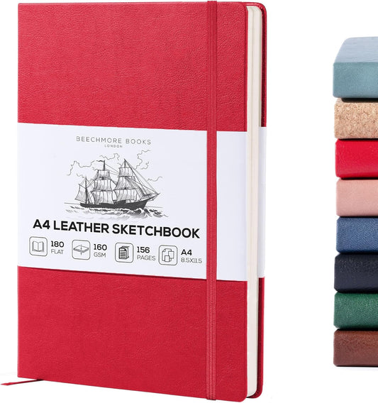Beechmore Books A4 Sketchbook ??8.5x11 Premium Vegan Leather Bound Large Sketch Book Hardcover with 156 Thick 160gsm Perforated Ivory Pages, Blank Sketch Pad, Gift Boxed, Back Pocket, Ribbon Bookmark