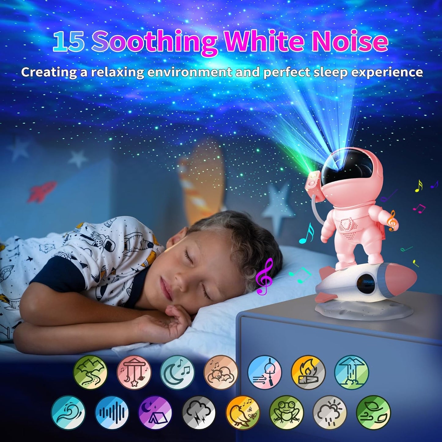 FlyEagle Astronaut Galaxy Projector, Star Nebula Projector with Rocket Lamp, Night Lights LED Star Projector for Bedroom, Remote Control, White Noises, Bluetooth Speaker for Bedroom, BL-HJ07